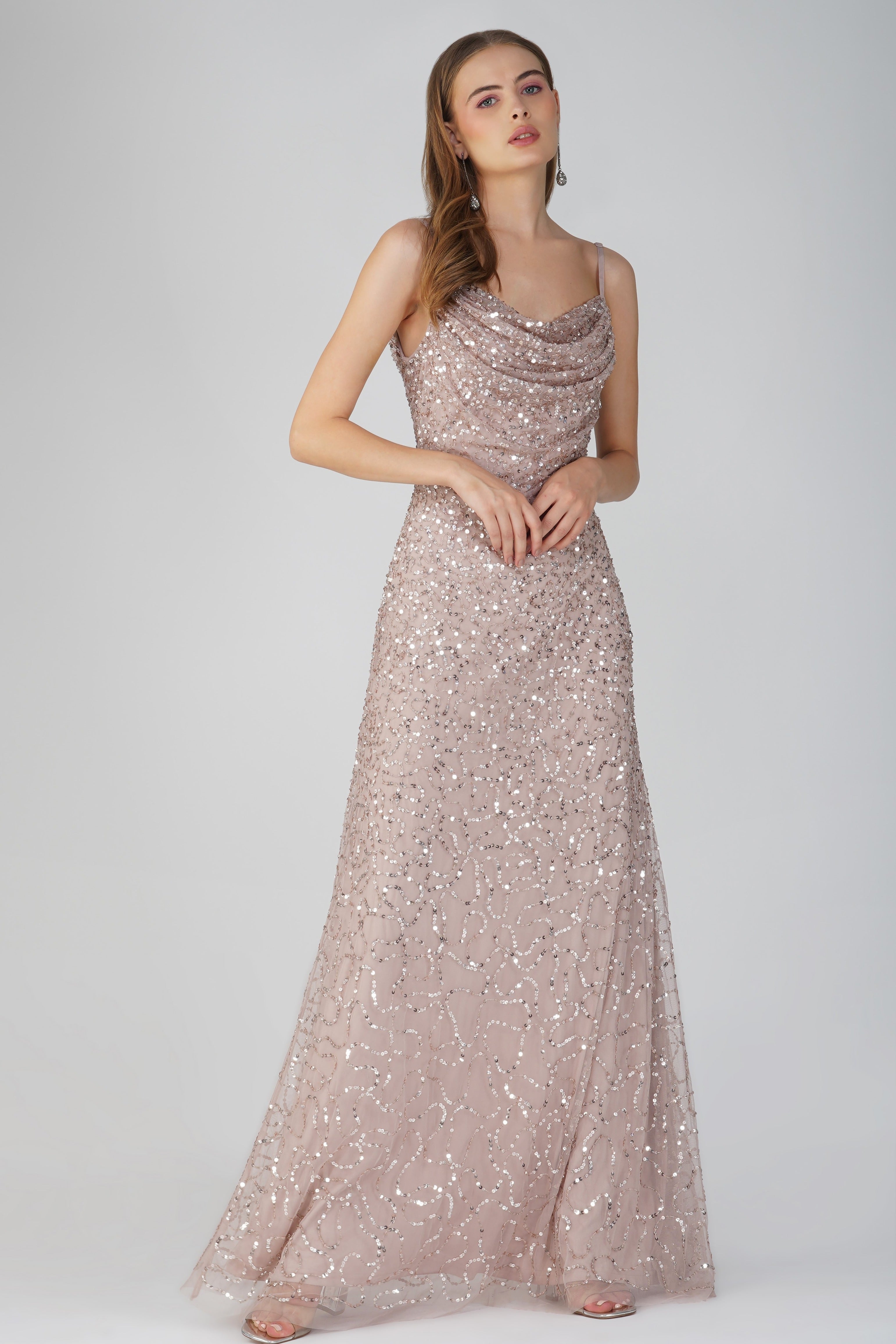 Elegant Embellished Maxi Dress in Blush Pink - Perfect for Weddings, Parties & Special Occasions
