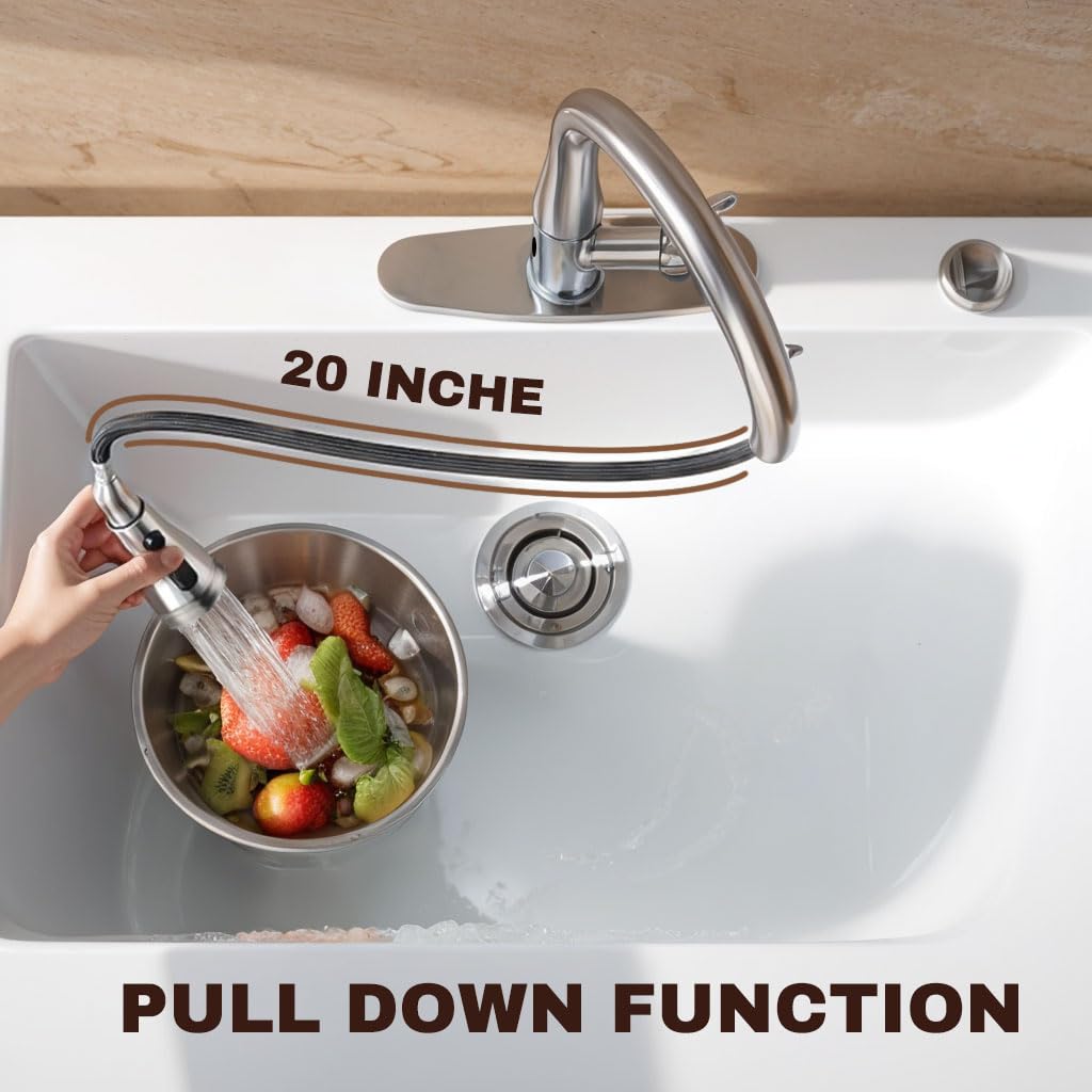 Touchless Kitchen Faucet with Pull Down Sprayer - Brushed Nickel Single Handle Motion Sensor Faucet for Sink, 3-Function (Stream/Spray/Pause) - Fits 1 or 3 Holes, Stainless Steel Construction - Perfect for Modern Kitchens & Busy Home Chefs