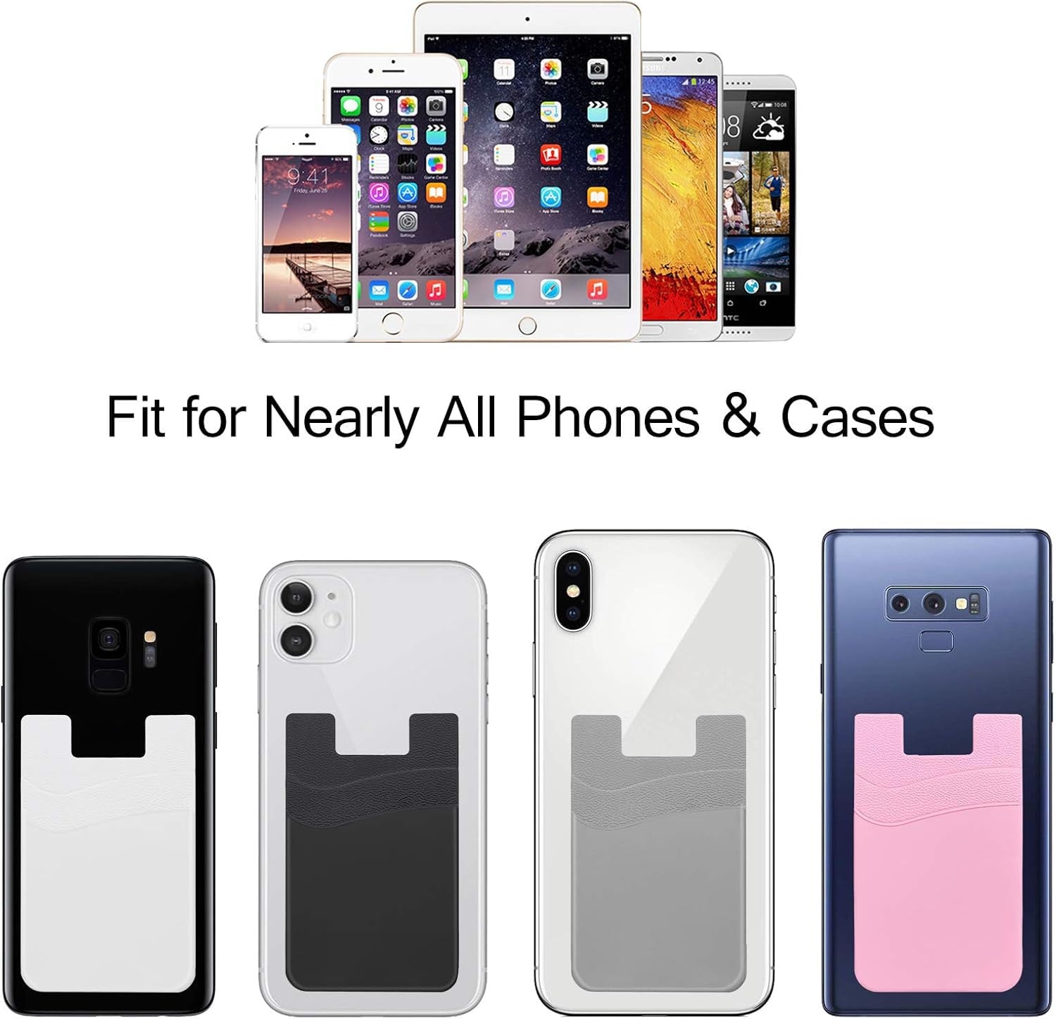 Stick-on Silicone Card Holder for iPhone & Samsung Galaxy - 4 Pack Phone Wallet with Credit Card Sleeve | Perfect for Hands-Free Shopping, Gym & Travel Accessories