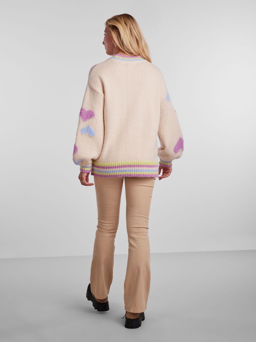 Daniella Women's Round Neck Sweater - Soft Knit Pullover with Cloud Dancer & Hearts Design | Cozy Casual Wear for Fall & Winter | Perfect for Office, Date Night & Holiday Outfits