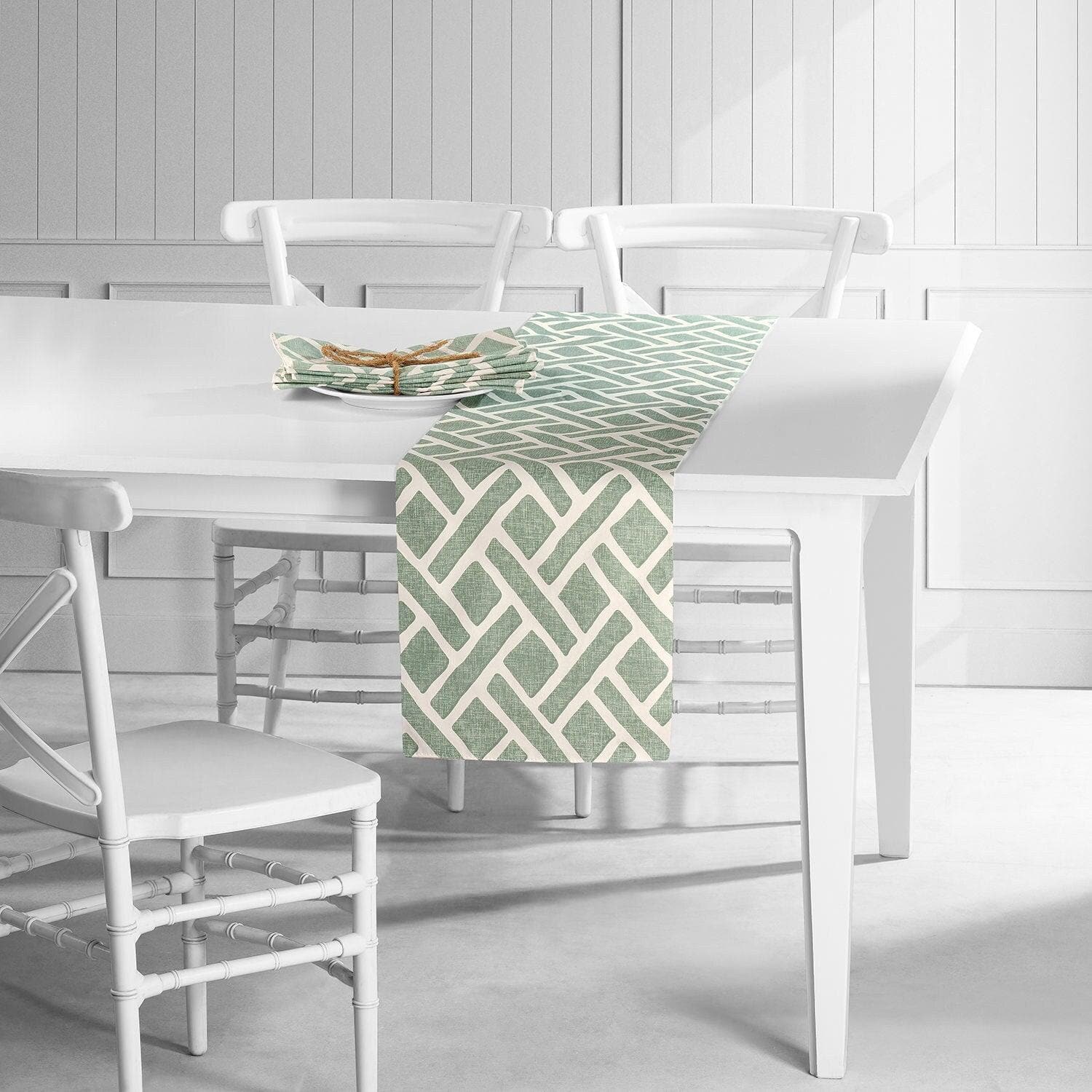 Martinique Aqua Geometric Printed Cotton Table Runner & Placemats Set - Stylish Dining Decor for Dinner Parties, Weddings & Home Decor