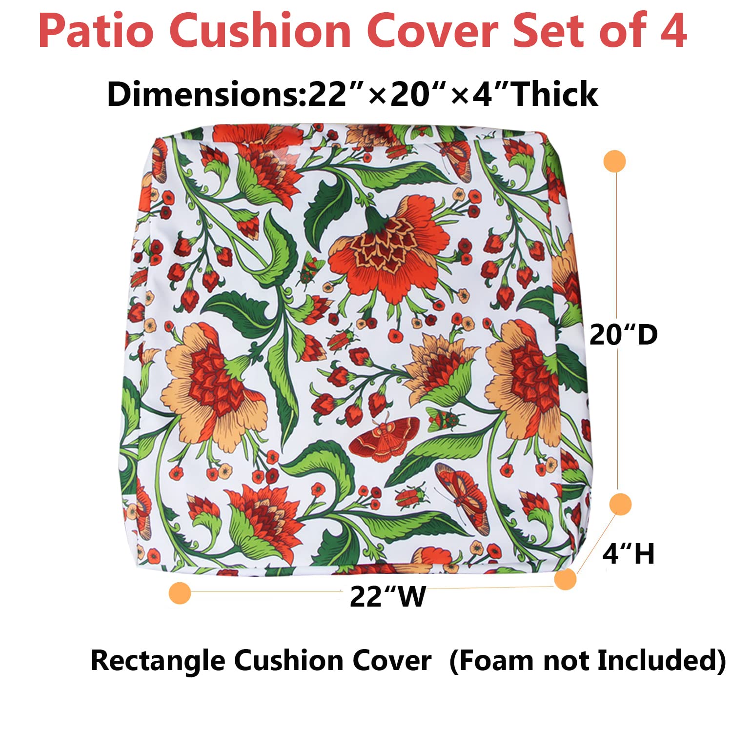 EHouseHome Washable UV Resistant Outdoor Cushion Covers - Waterproof Patio Furniture Slipcovers (Set of 4, 22