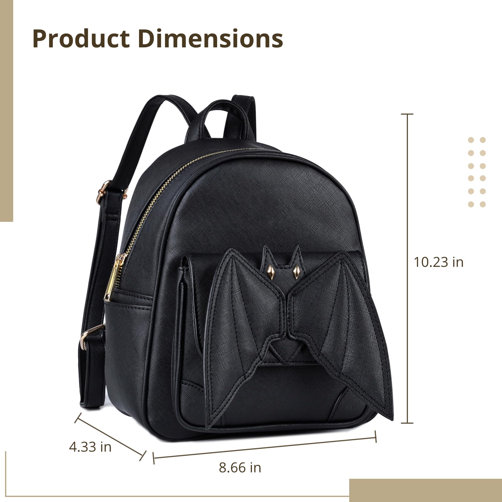 Gothic Bat Backpack for Women - Black Mini Leather Backpack with Wings | Stylish Goth Daypack Purse for Travel, Halloween & Everyday Use | Fashionable Small Backpack for Outfits, Concerts & Night Out