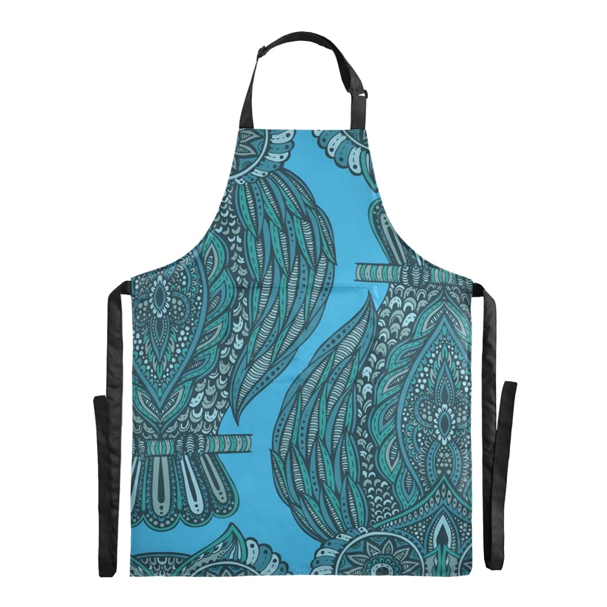 Colorful Hand Drawn Owls Waterproof Bib Apron - Adjustable Straps with Large Pocket for Painting, Cooking, Bartending - Perfect for Art Parties, Kitchen & Bar Use - Funny Gift for Adults & Stepdads