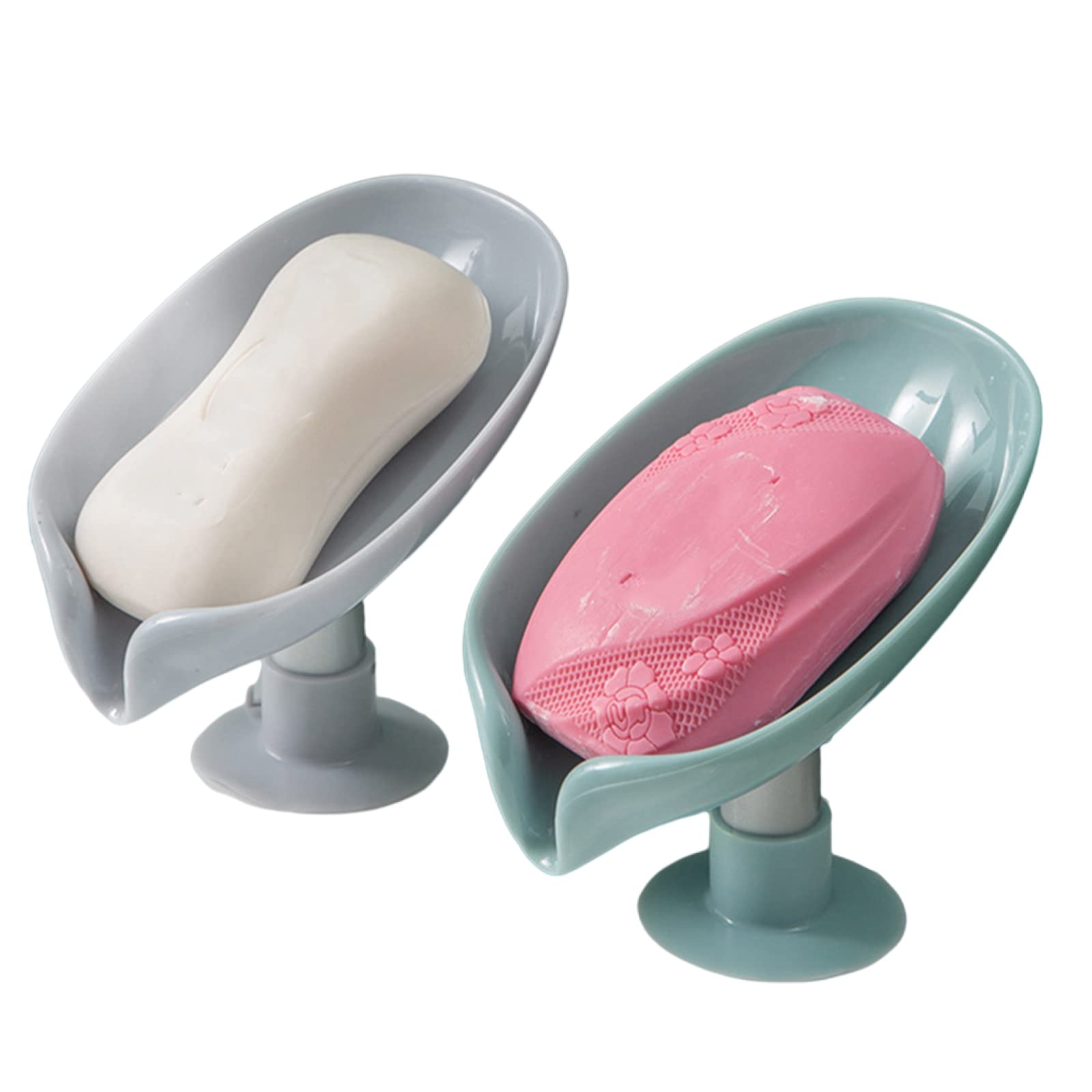 2 Pack Leaf-Shaped Soap Holder with Thickened Suction Base - Plastic Soap Dish for Bathroom, Kitchen Sink & Shower - Perfect for Organizing Soap in Wet Areas