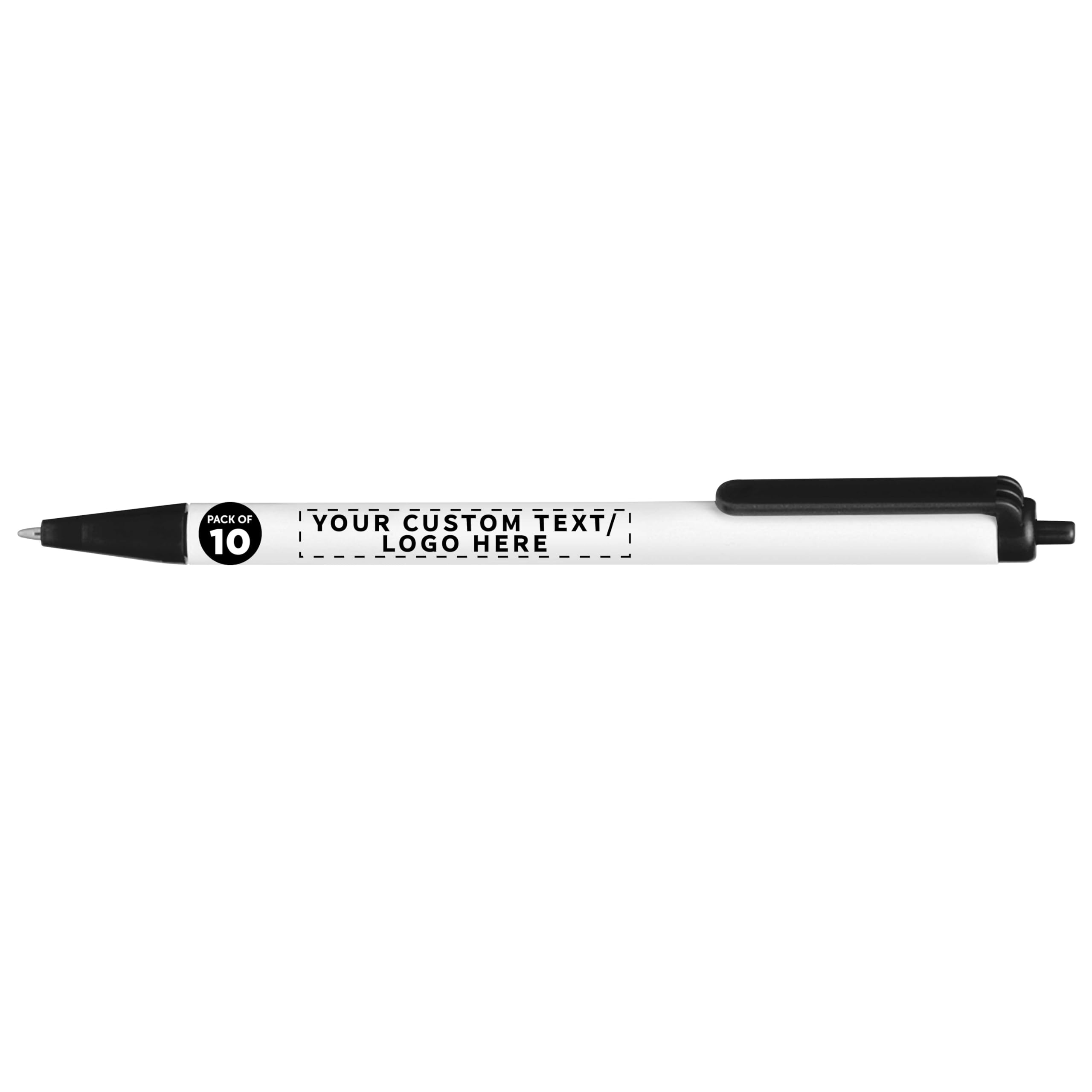 10 Pack Retractable Pens with Custom Text & Logo - Slim Barrel Black Ink Pens for Office, School, Business Promotions - Bulk Promotional Pens for Branding, Giveaways & Corporate Gifts