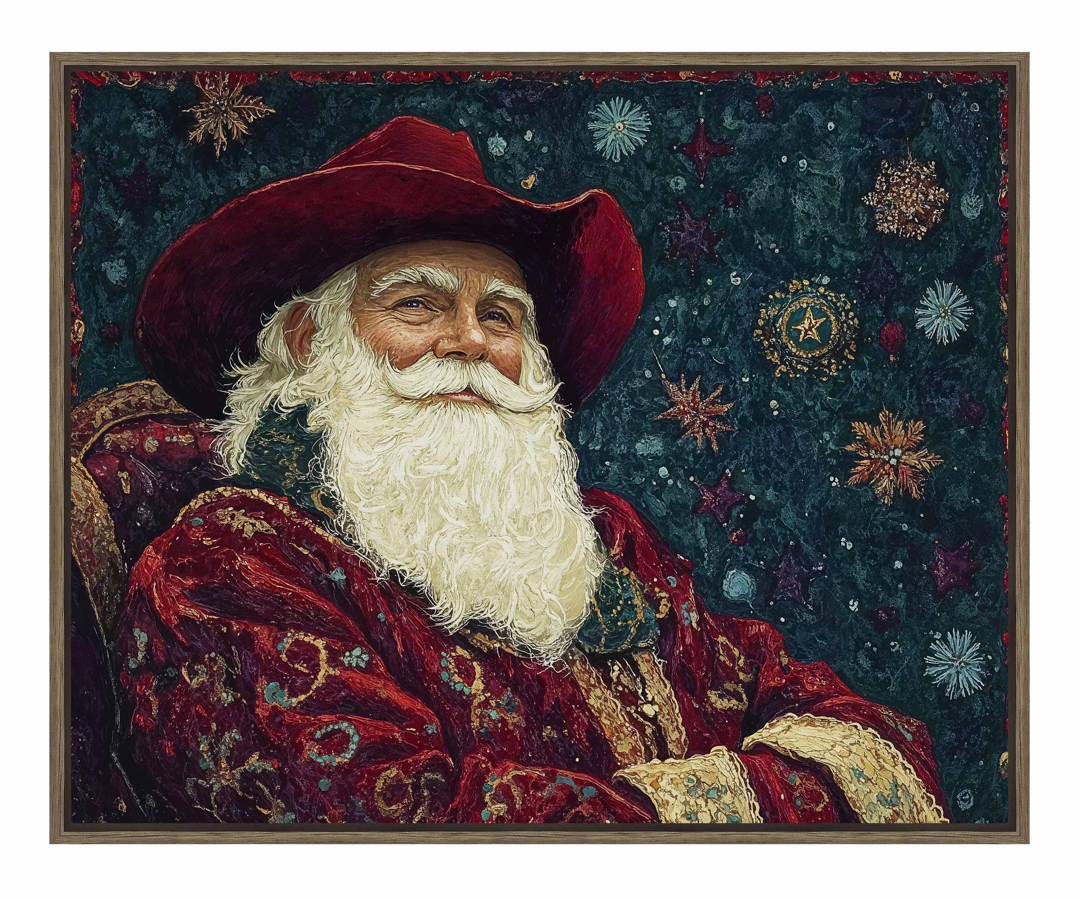 Frontier Father Christmas Gallery Wrapped Canvas - Holiday Wall Art Decor for Living Room, Bedroom & Office - Perfect Christmas Gift & Festive Home Decoration