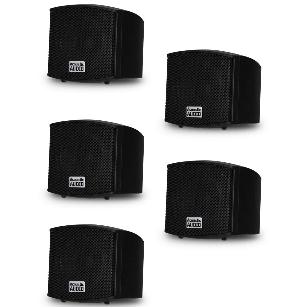 Acoustic Audio AA321B 1000W 5-Piece Mountable Indoor Speaker System - Black (AA321B-5S) | Perfect for Home Theater, Gaming & Background Music