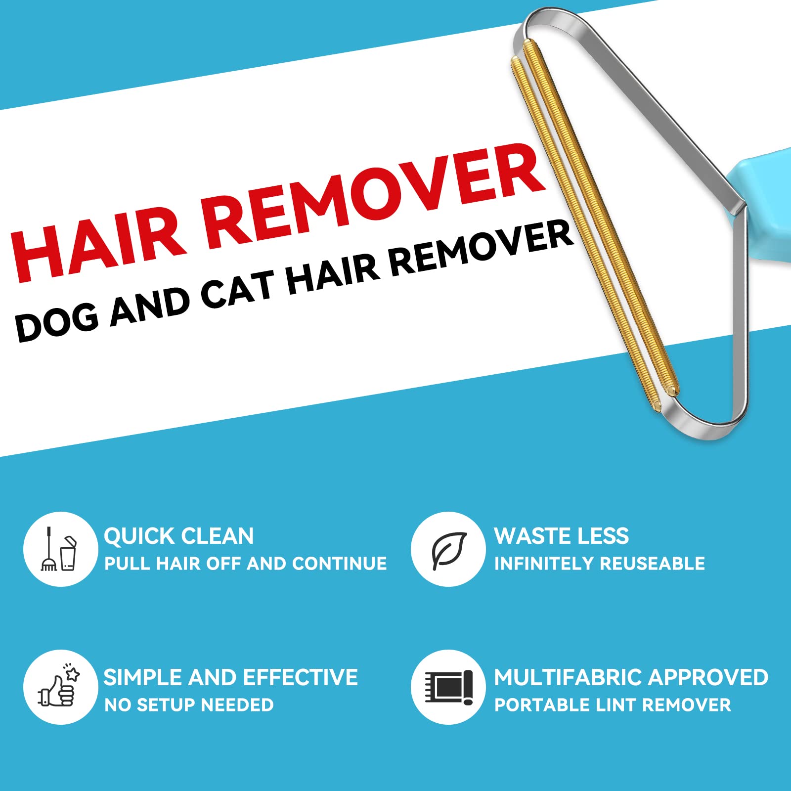 Pet Hair Remover & Lint Brush for Carpets, Furniture - Blue