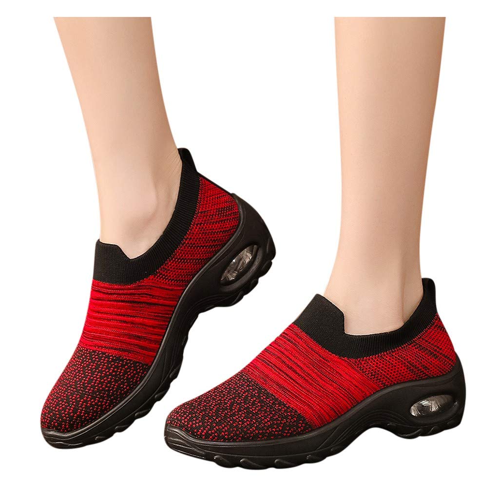 Women's Slip-On Walking Shoes - Breathable Mesh Sneakers with Air Cushion & Wedge Platform for Comfort - Perfect for Travel, Work & Casual Wear