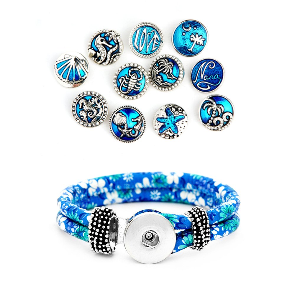 Trendy Sea Style Snap Bracelet Set - DIY 18mm Snap Button Jewelry Charms for Women | Perfect for Beach Parties, Summer Fashion & Gift Giving