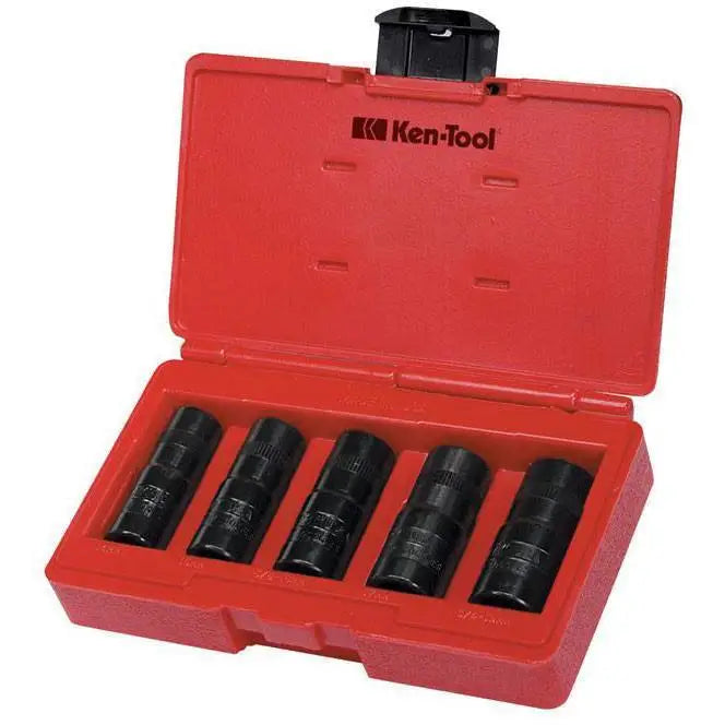 Ken Tool 30114 5-Piece Oil Drain Plug Removal Flip Socket Set - Professional Automotive Repair Tool for Quick Oil Changes & Maintenance