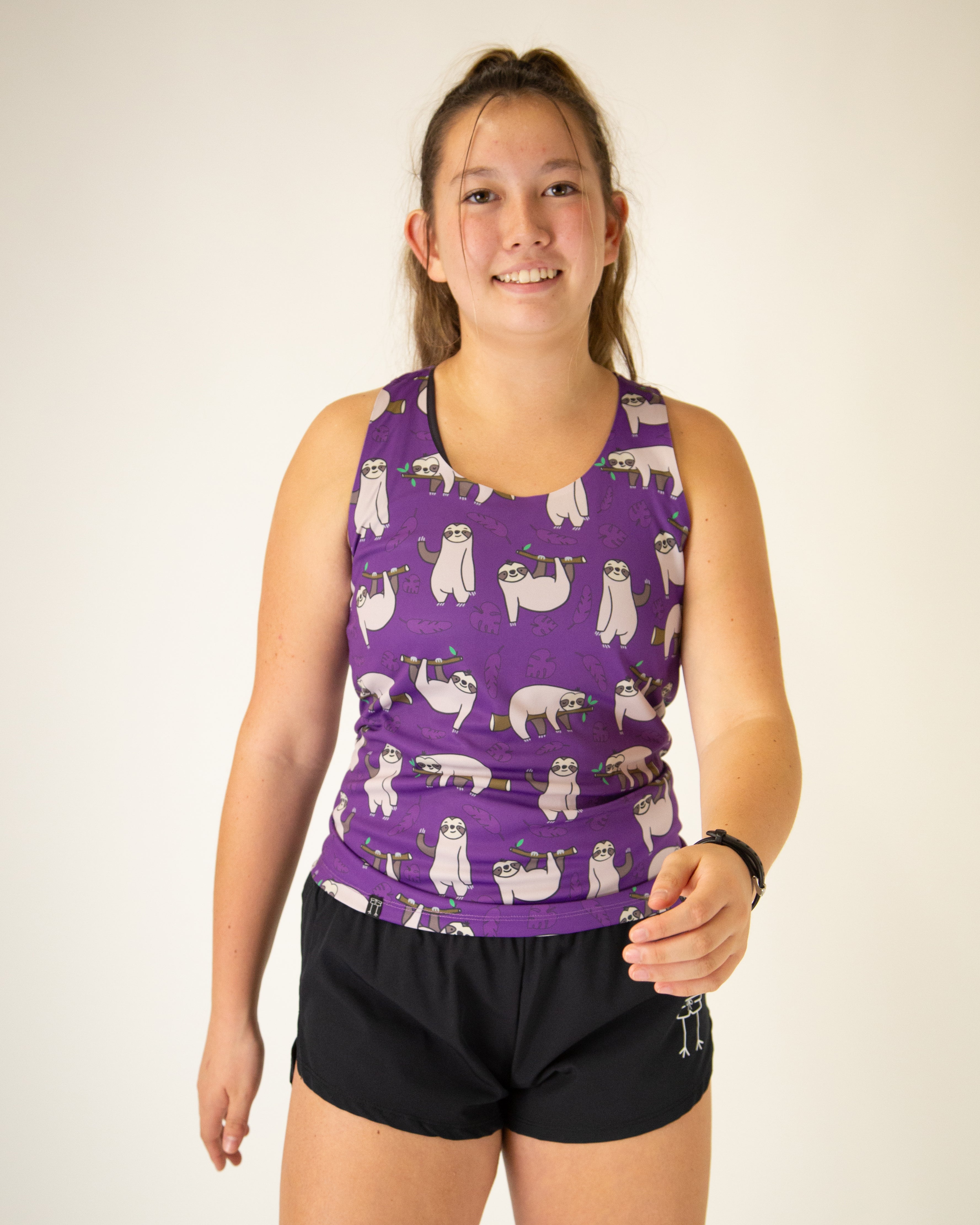 Women's Sloth Print Performance Singlet - Moisture Wicking Athletic Tank Top for Running & Workouts