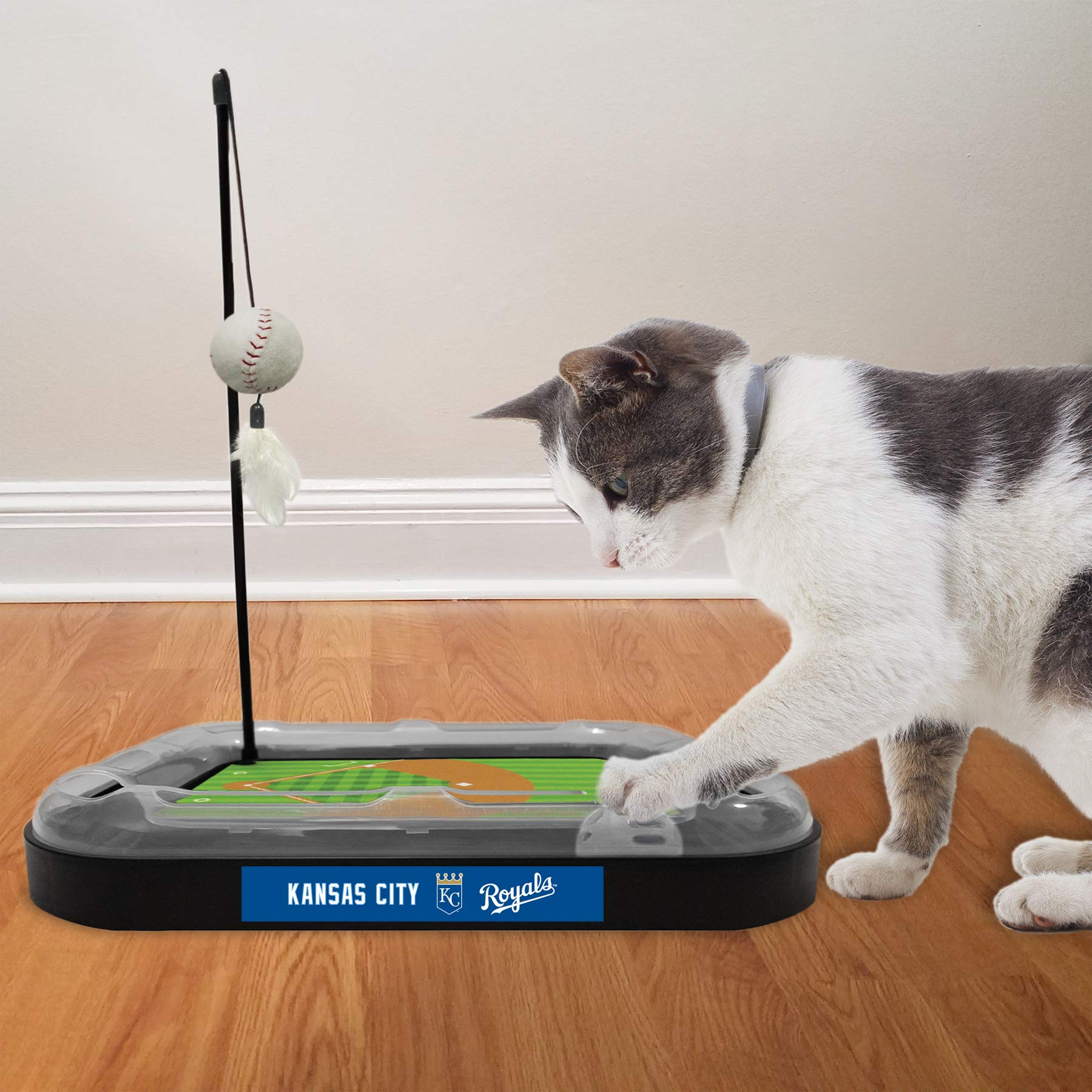 Kansas City Royals Baseball Field Cat Scratcher Toy - 5-in-1 Interactive Cat Toy with Scratching Post, Wand, Catnip Plush Ball, Feathers & Bell - Perfect for Playtime, Exercise & Indoor Entertainment for Cats