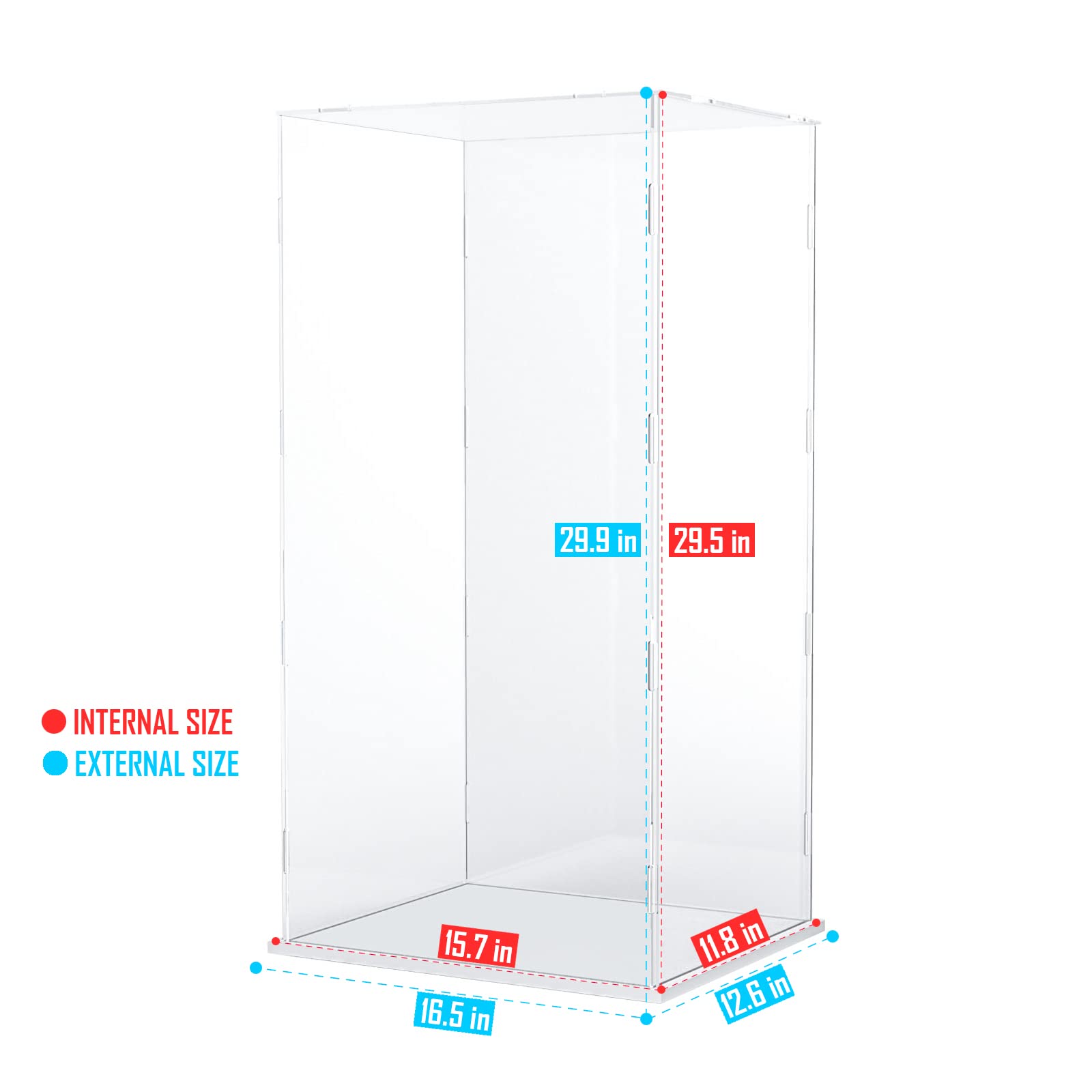 Choowin 29-Inch Tall Clear Acrylic Display Case for Lego Space 10341 - Thickened Dustproof Showcase for Collectibles, Action Figures, Dolls & Bearbrick 1000 - White Base - Perfect for Home Decor, Office Display & Toy Protection
