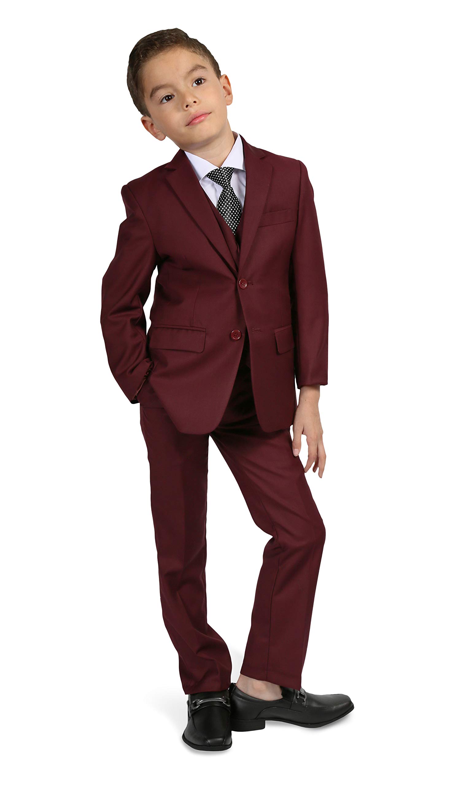 Ferrecci Boys Suit Set - 5 Piece Notch Lapel Blazer, Dress Pants, Vest, White Shirt & Tie | Formal Wear for Weddings, School Photos & Special Occasions