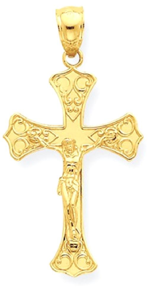 14K Solid Yellow Gold Jesus Christ Crucifix Necklace - Religious Cross Pendant for Women & Men - Perfect for Baptism, First Communion, Confirmation & Daily Faith Jewelry