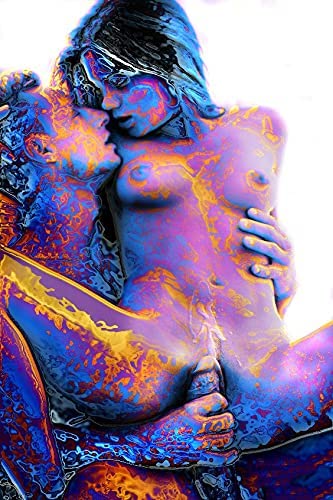 Abstract Art Poster - Passionate Couple & Nude Woman Painting for Living Room Wall Decor with Frame | Modern Home Art for Bedroom & Office