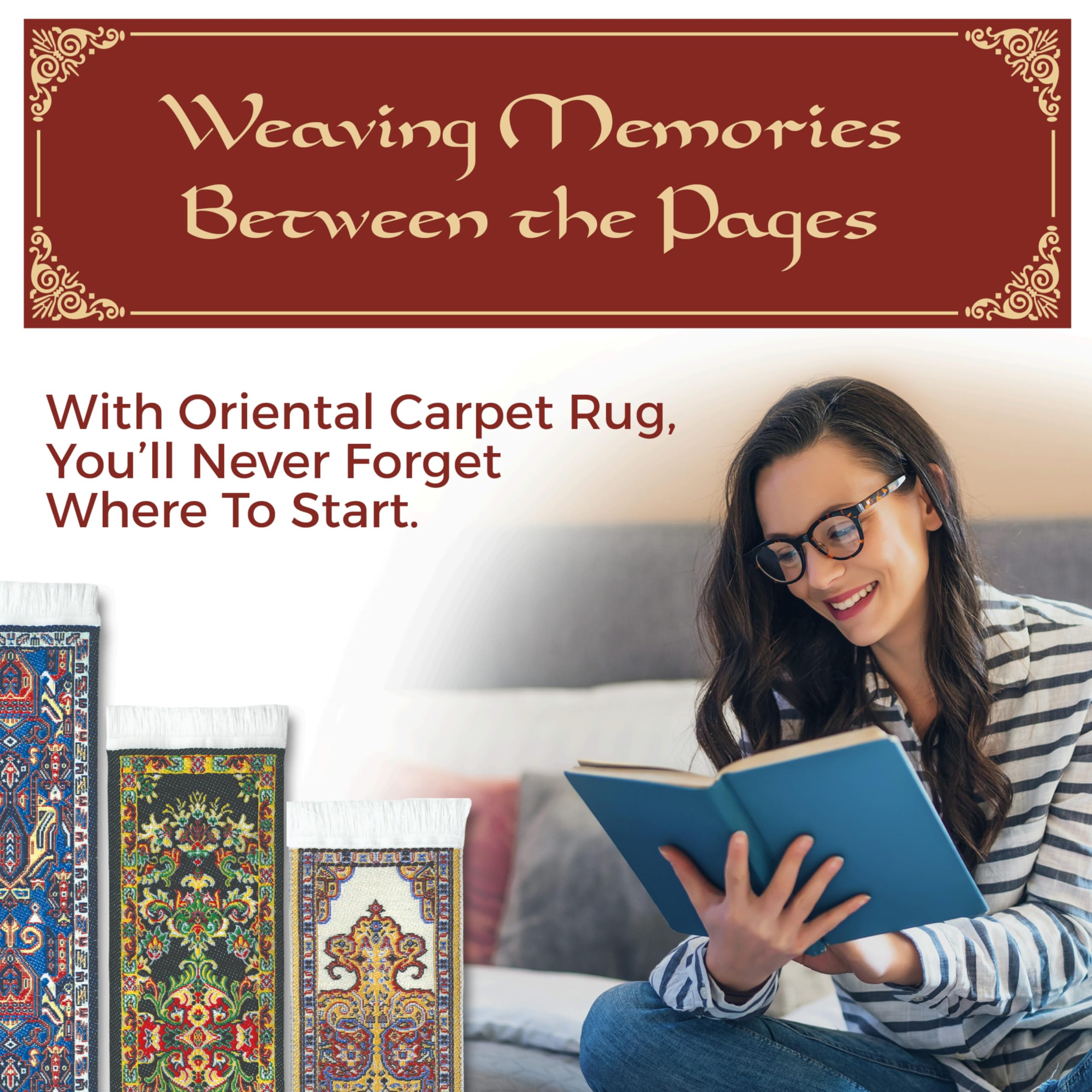 Authentic Woven Oriental Carpet Bookmarks from Tientsin - Elegant High-Quality Rug & Cloth Bookmarks - Perfect Gift for Men, Women, Adults, Teens, Teachers & Librarians - Great for Reading, Book Clubs, Study Sessions & Office Decor