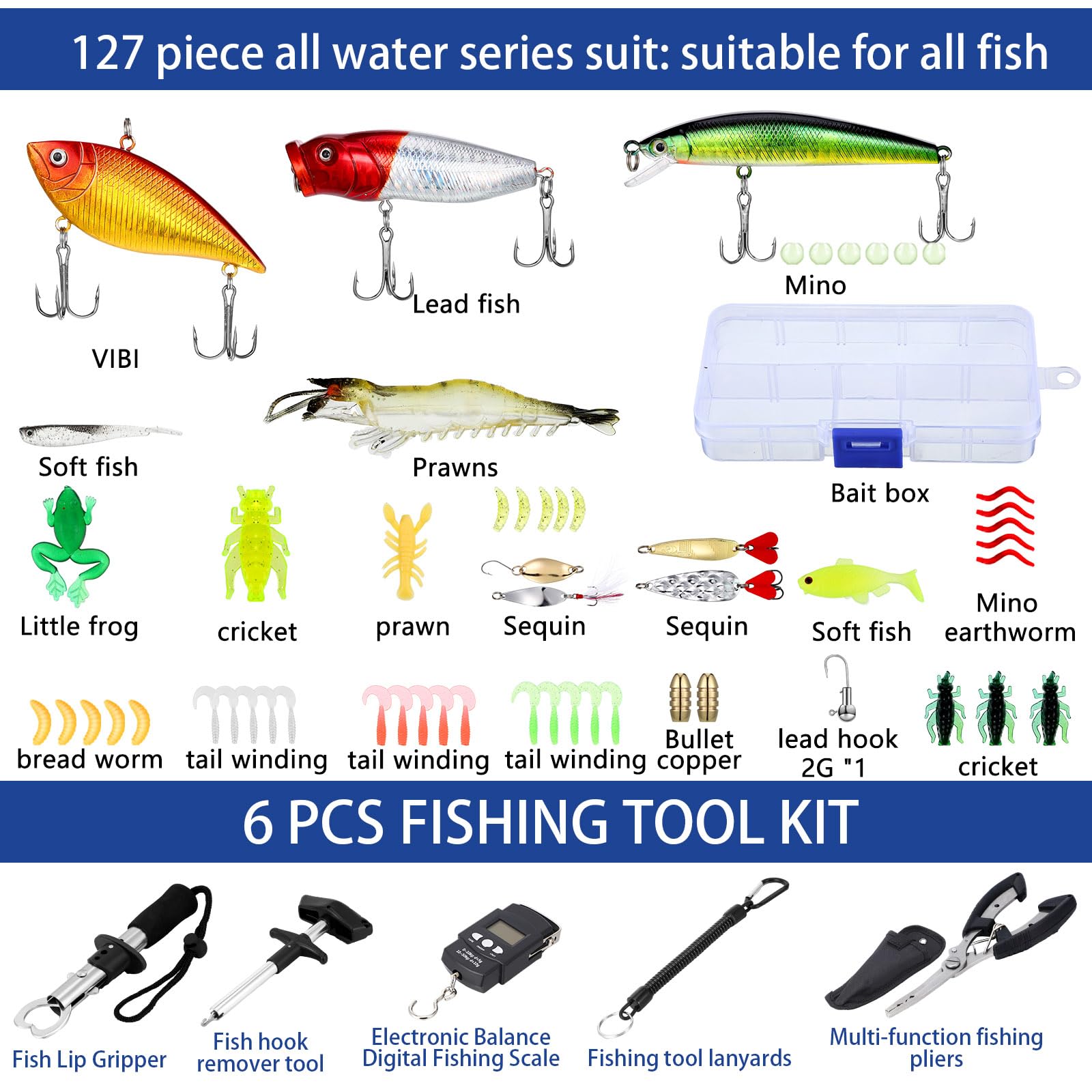 482-Piece Fishing Accessories Kit for Adults - Complete Tackle Box with Lures, Hooks, Sinkers & Tools - Perfect Fishing Gift for Men & Women - Ideal for Freshwater, Saltwater & Ice Fishing Adventures