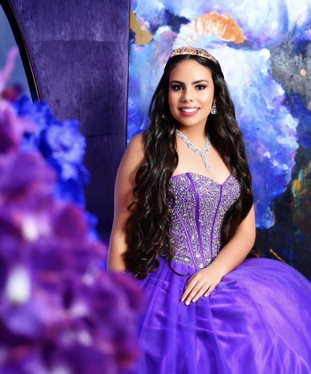 TOBATOBA Purple Tiara Crown for Women & Girls - Elegant Wedding Princess Crown for Bridal, Prom, Quinceañera, Birthday & Halloween Hair Accessories | Perfect for Royal-Themed Parties, Cosplay & Special Occasions