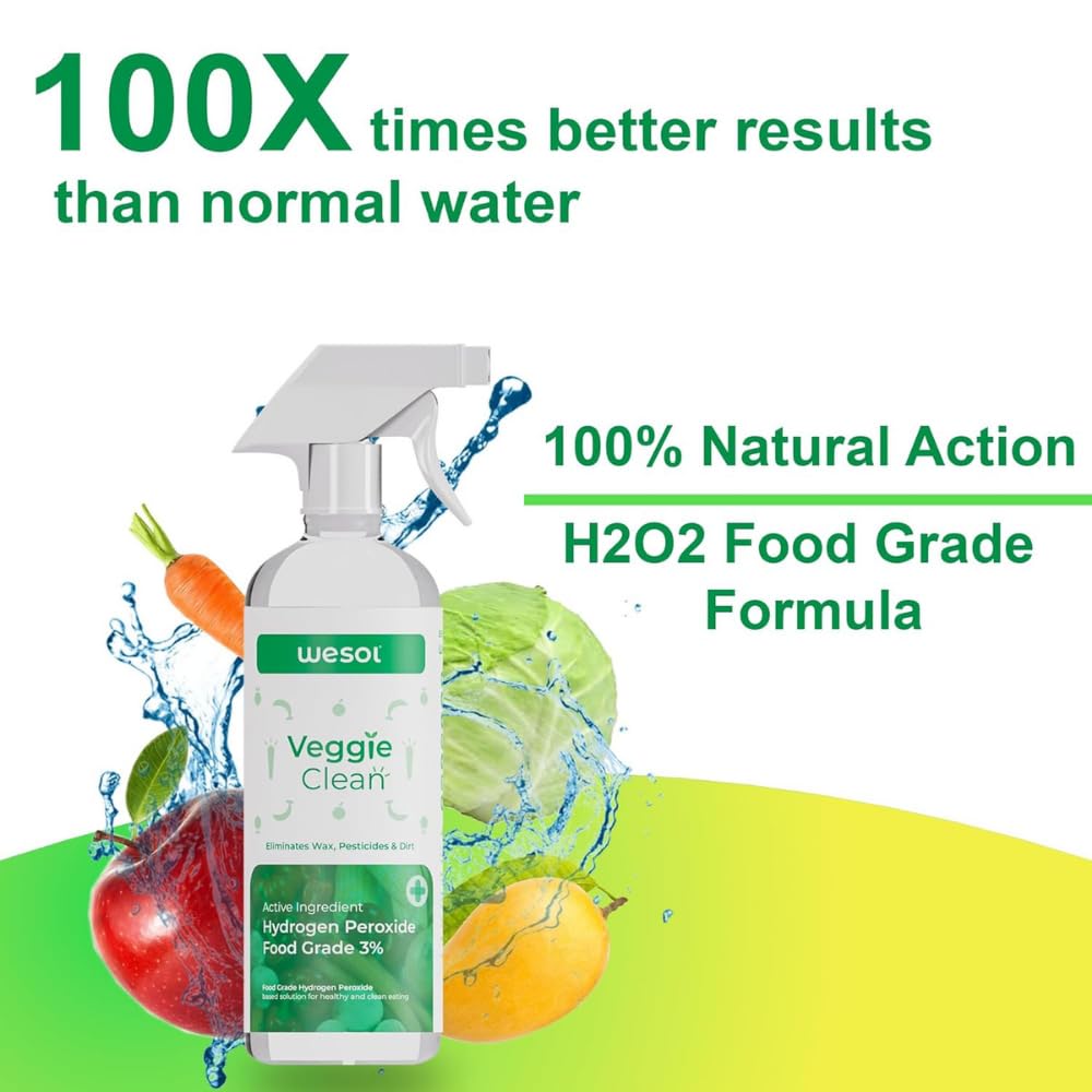 **Wesol 500ml Fruit & Vegetable Wash with 3% Food-Grade Hydrogen Peroxide – Removes Pesticides, 99.9% Germs, Wax – Safe for Organic Produce – Perfect for Fresh Salads, Smoothies & Meal Prep**