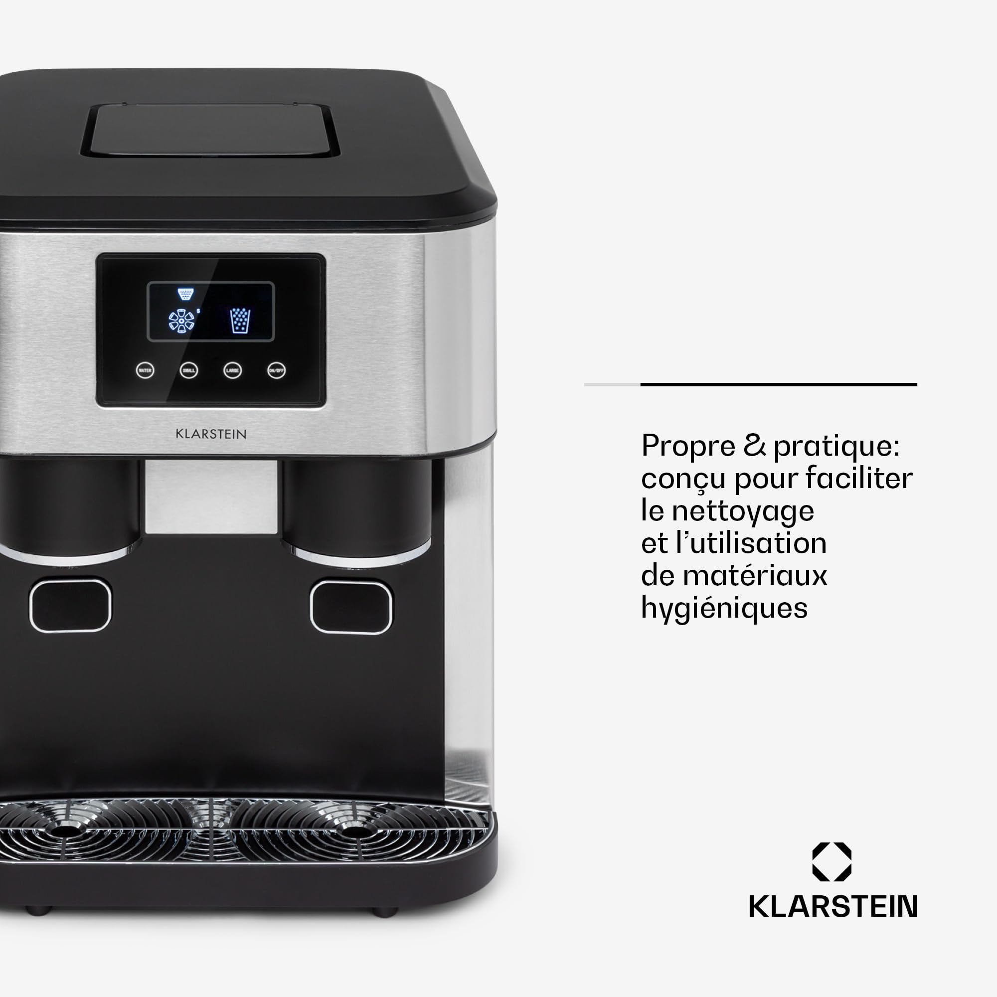 Klarstein 1.8L Portable Ice Maker Machine for Home - Fast Makes 15kg Crushed or Bullet Ice Cubes - Easy Clean Countertop Ice Maker with Alarm - Perfect for Parties, Cocktails & Outdoor Events