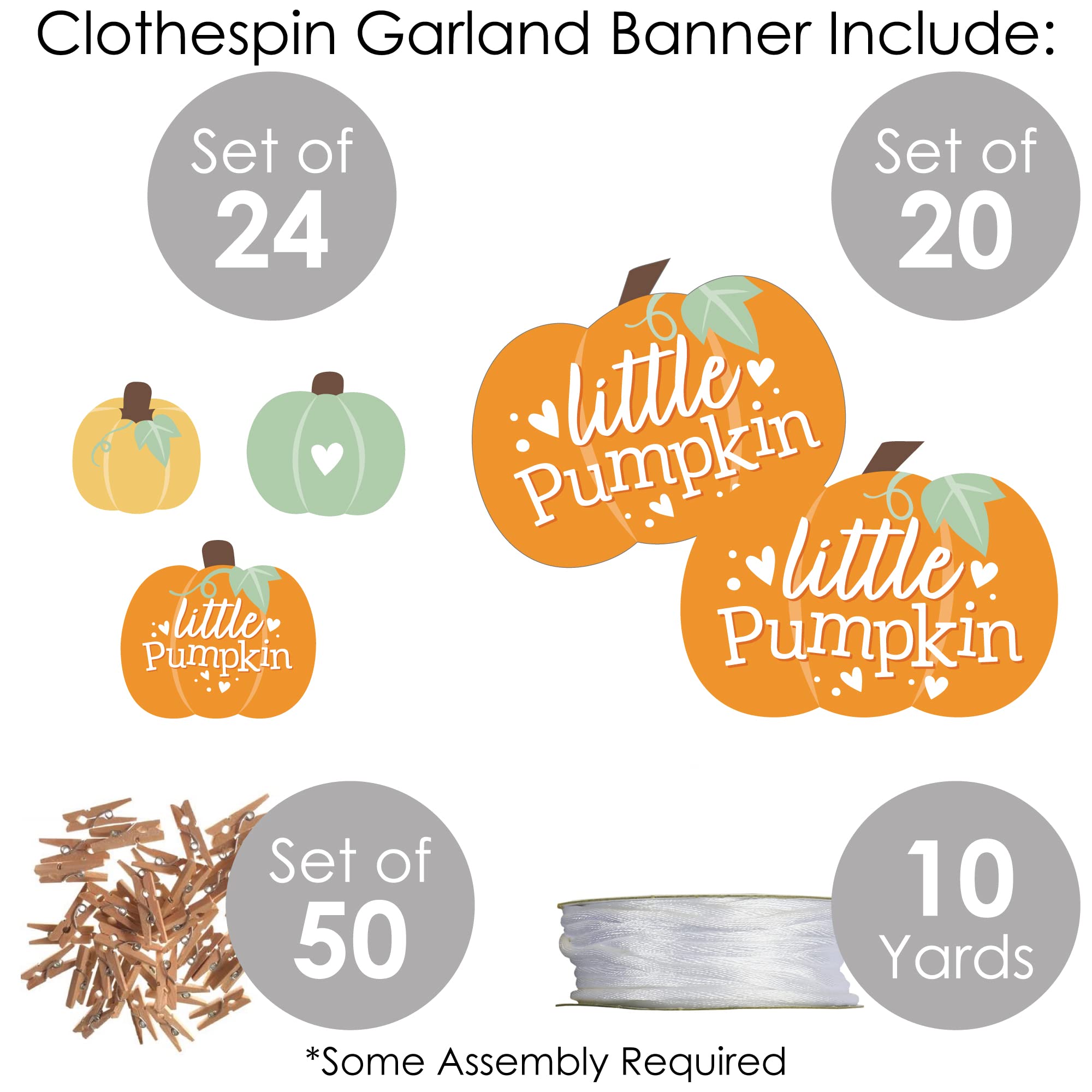 Big Dot of Happiness Little Pumpkin Clothespin Garland Banner - 44-Piece Fall Birthday Party Decorations | DIY Baby Shower & Autumn Home Decor
