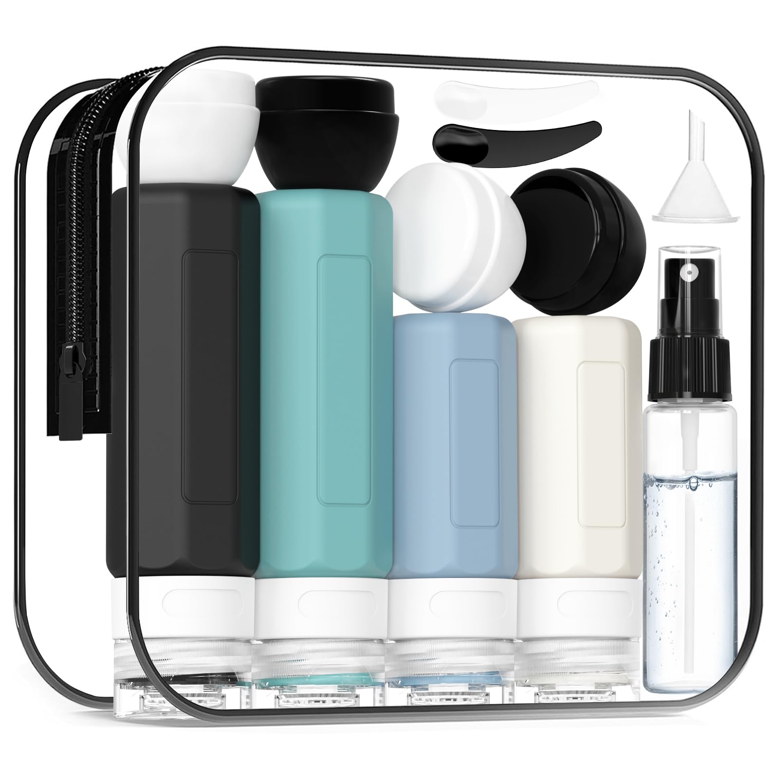 17 Pack TSA Approved Leak Proof Travel Bottles for Toiletries - Refillable Travel Size Containers for Shampoo, Body Wash, Lotion & Conditioner (Blue) - Perfect for Airplane Carry-On, Vacation & Gym Essentials