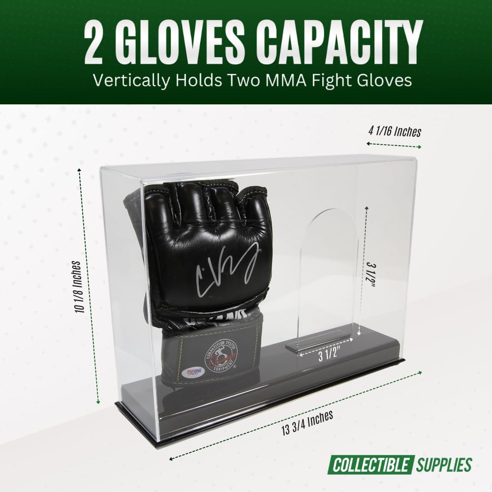 Premium UFC & MMA Double Fight Gloves Display Case with Stand - Showcase Your Collectible Boxing & MMA Gear - Perfect for Home Gym, Man Cave, or Sports Memorabilia Collection
