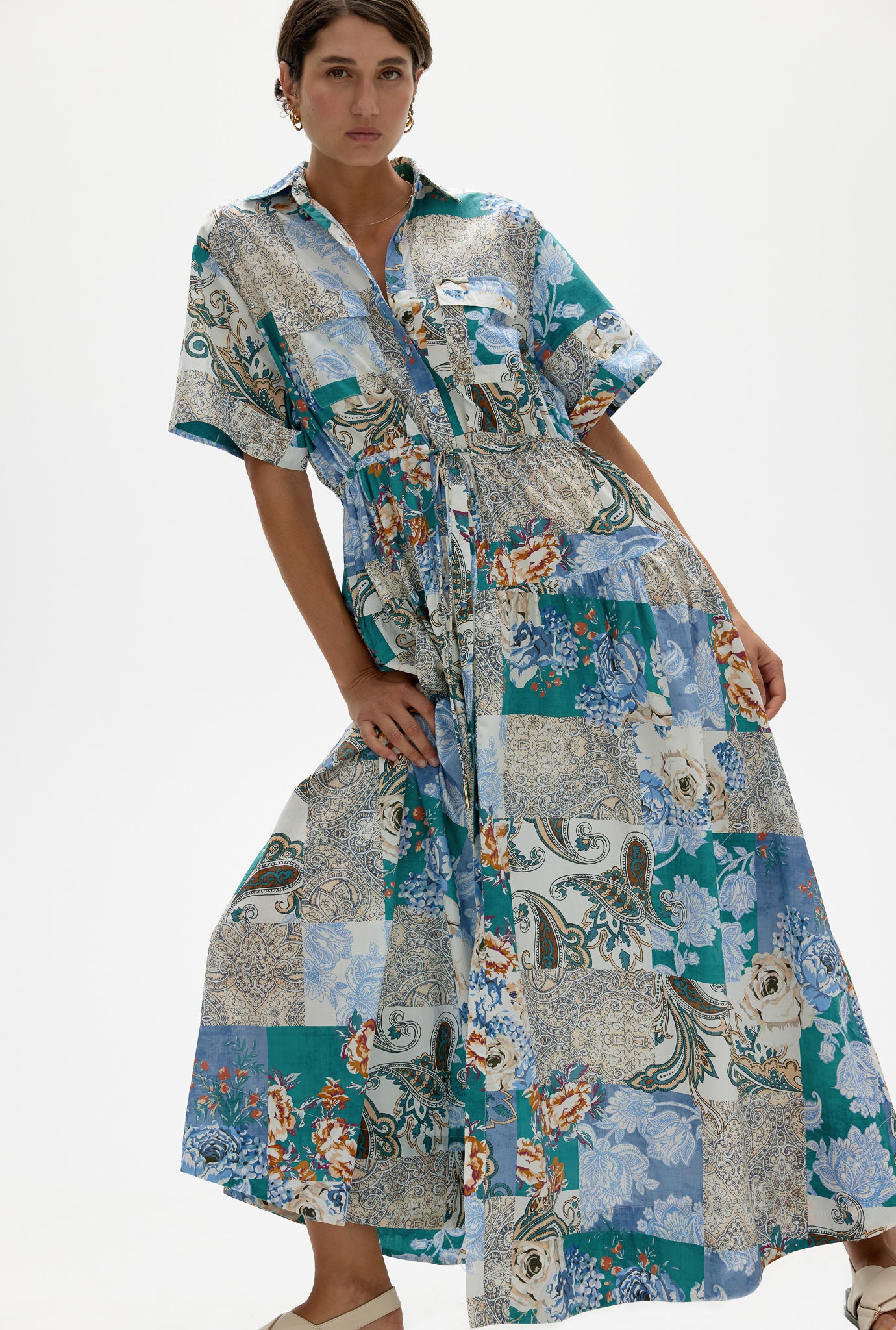 Kinney Maeve Patchwork Maxi Dress for Women | Bohemian Floral Print Long Dress | Perfect for Summer Vacations, Beach Parties & Casual Outings