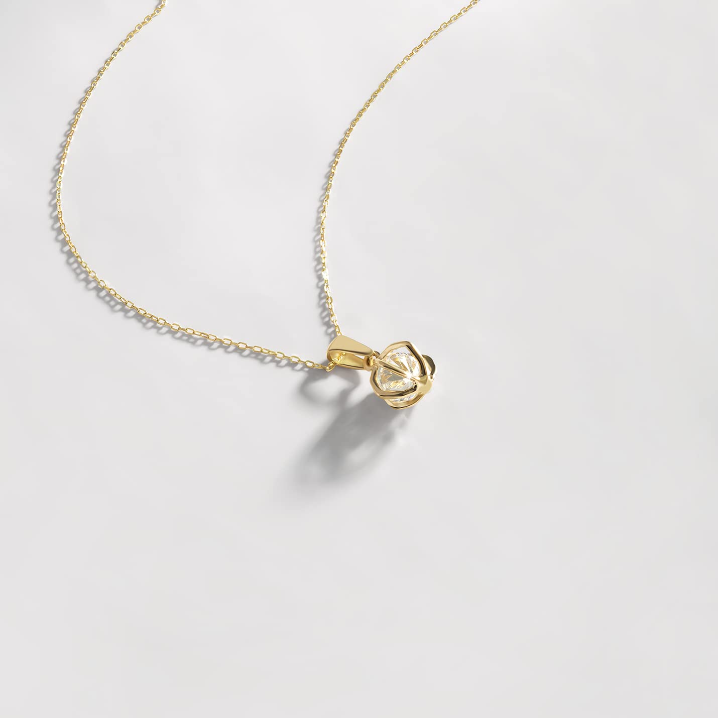 14K Solid Gold Caged Ball Necklace for Women - 18
