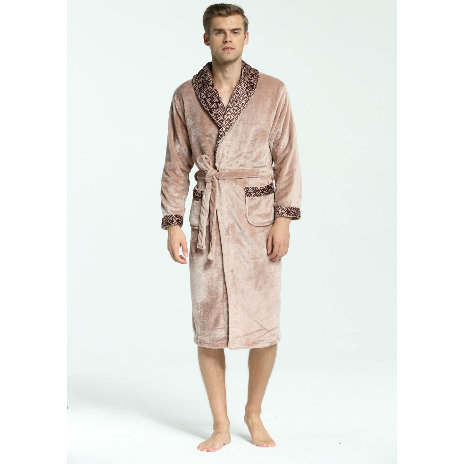 WIITON Men's Flannel Kimono Robe - Soft & Cozy Bathrobe for Sleepwear, Lounge Wear & Home Dressing - Plus Size Comfortable Nightgown for Relaxation, Spa & Cold Weather