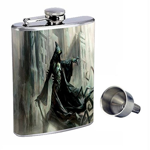 Premium 8oz Stainless Steel Whiskey Flask with Free Funnel - The Reaper Perfection Design - Leakproof & Durable for Outdoor, Travel, Camping & Gifts