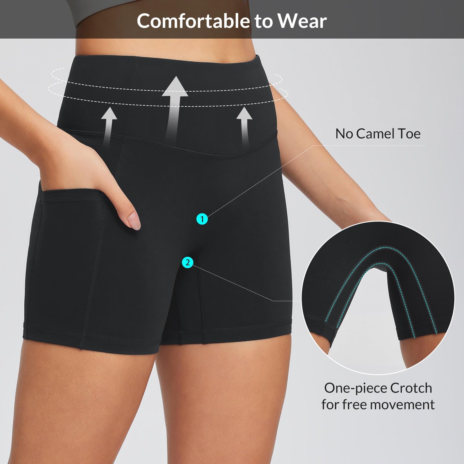 Baleaf Women's High Waist Workout Shorts - Light Compression Yoga Spandex Volleyball Biker Shorts with 3 Pockets for Running, Gym & Active Lifestyle