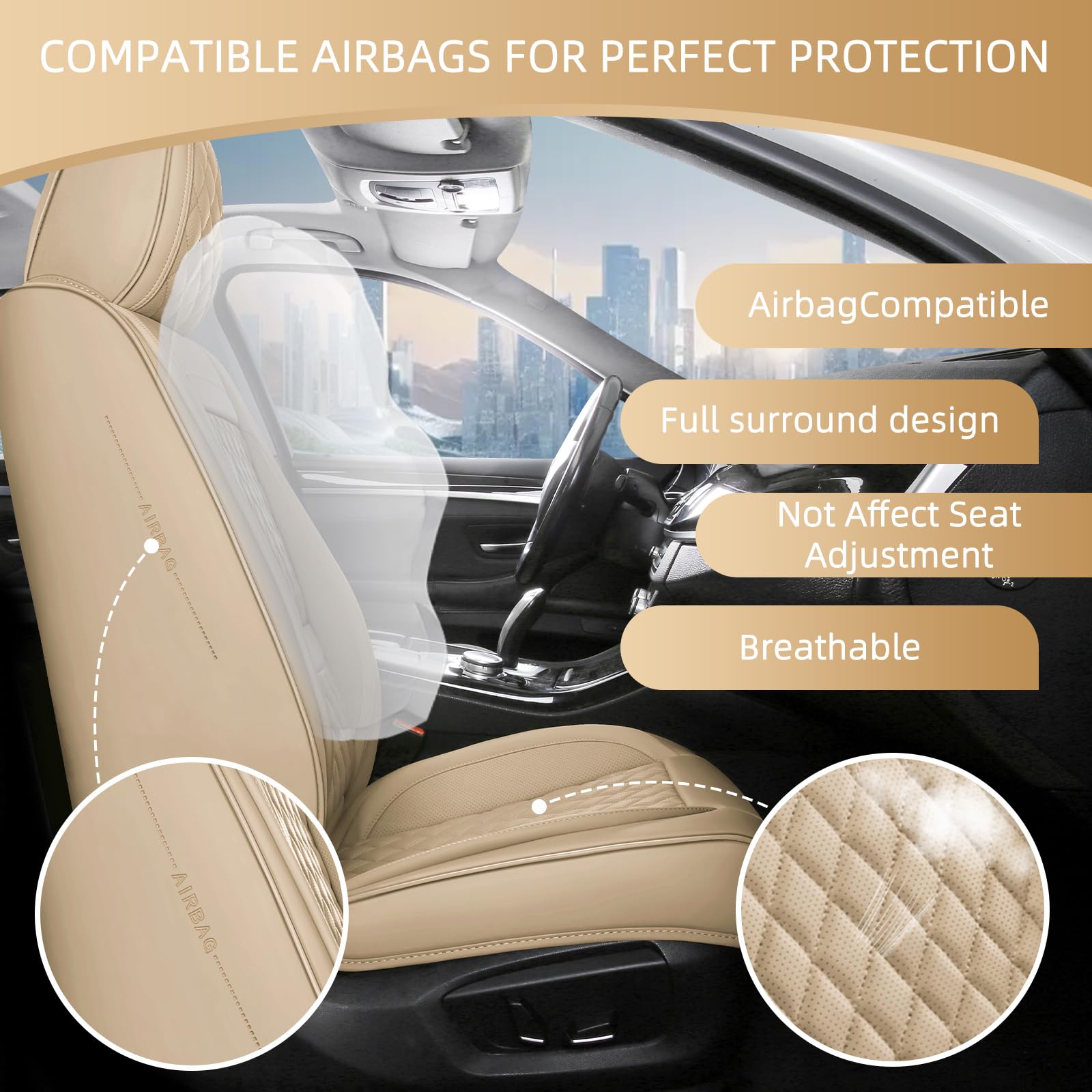BABYBLU 2-Piece Universal Leather Car Seat Covers - Breathable Waterproof Front Seat Protectors for Cars, SUVs & Trucks | Perfect for Daily Commute, Road Trips & Family Travel