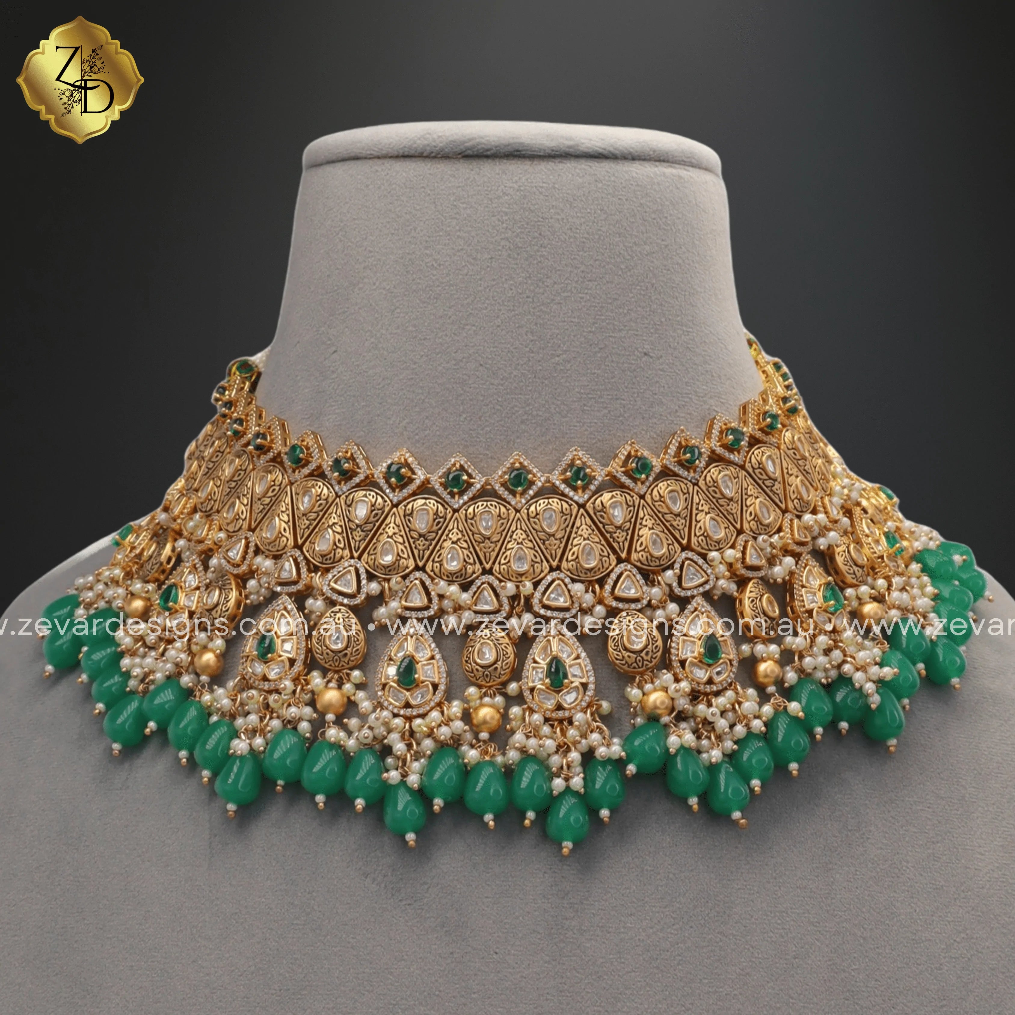 Exquisite Kundan Polki Choker Set with Tikka - Green Ethnic Jewelry for Weddings, Parties & Special Occasions