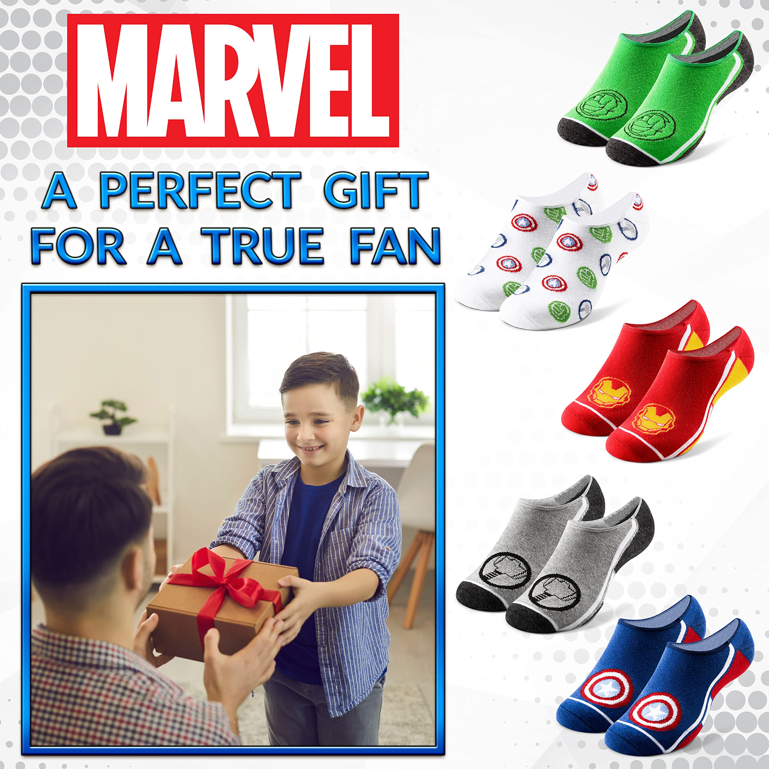 Marvel Avengers Boys' No Show Socks 5-Pack - Breathable Low Cut Socks for Kids - Perfect for School, Sports & Everyday Wear - Superhero Gifts for Boys