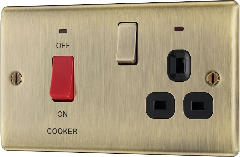 BG Nexus Metal Antique Brass 45A Cooker Switch with 13A Socket NAB70B - Vintage Style Electrical Switch for Kitchen Appliances, Perfect for Stoves, Ovens & Cooking Equipment