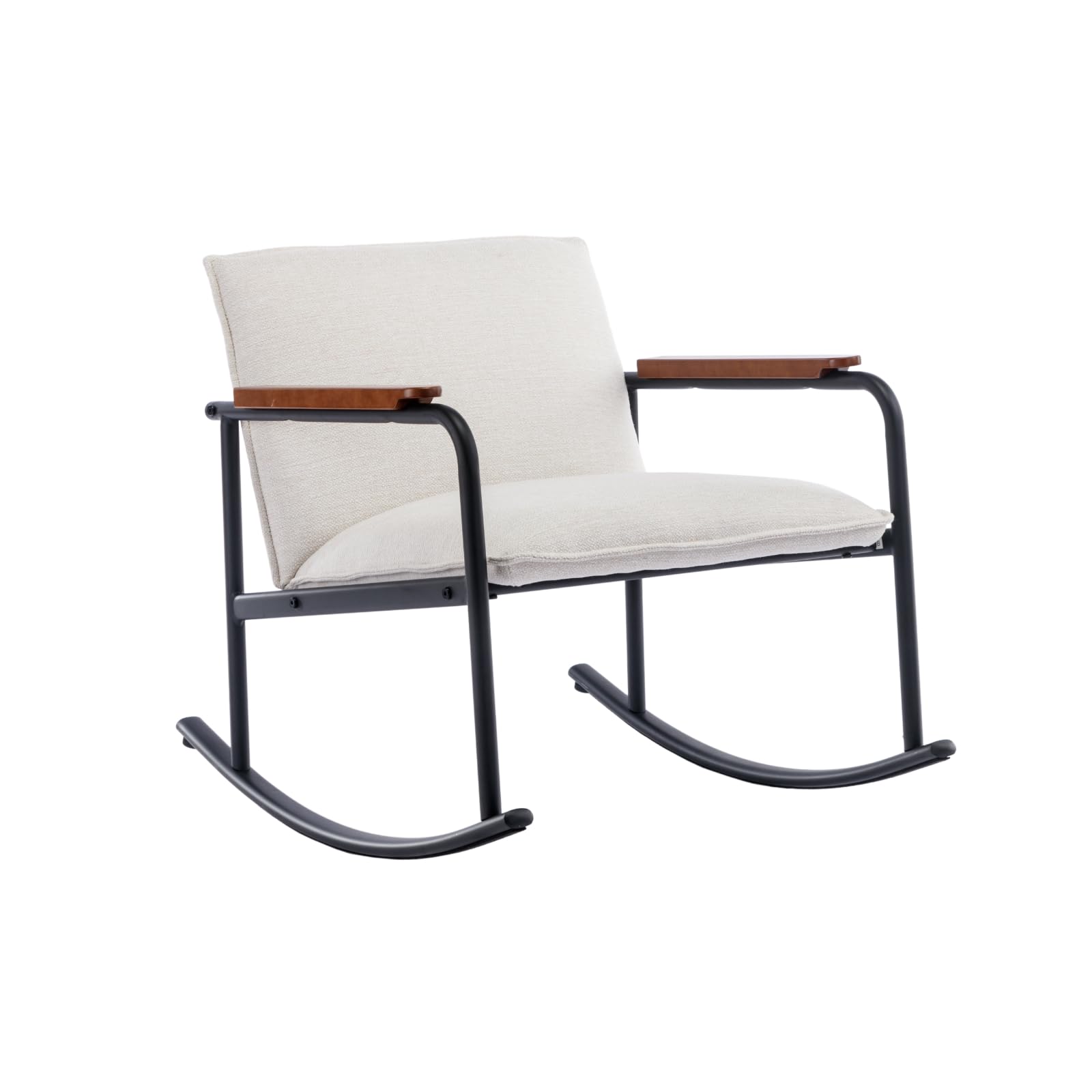HEAH-YO Modern Rocking Accent Chair - Solid Metal Legs & Linen Upholstery, Comfortable Recliner Armchair for Living Room, Bedroom or Office (Beige) - Perfect for Relaxing, Reading & Home Decor
