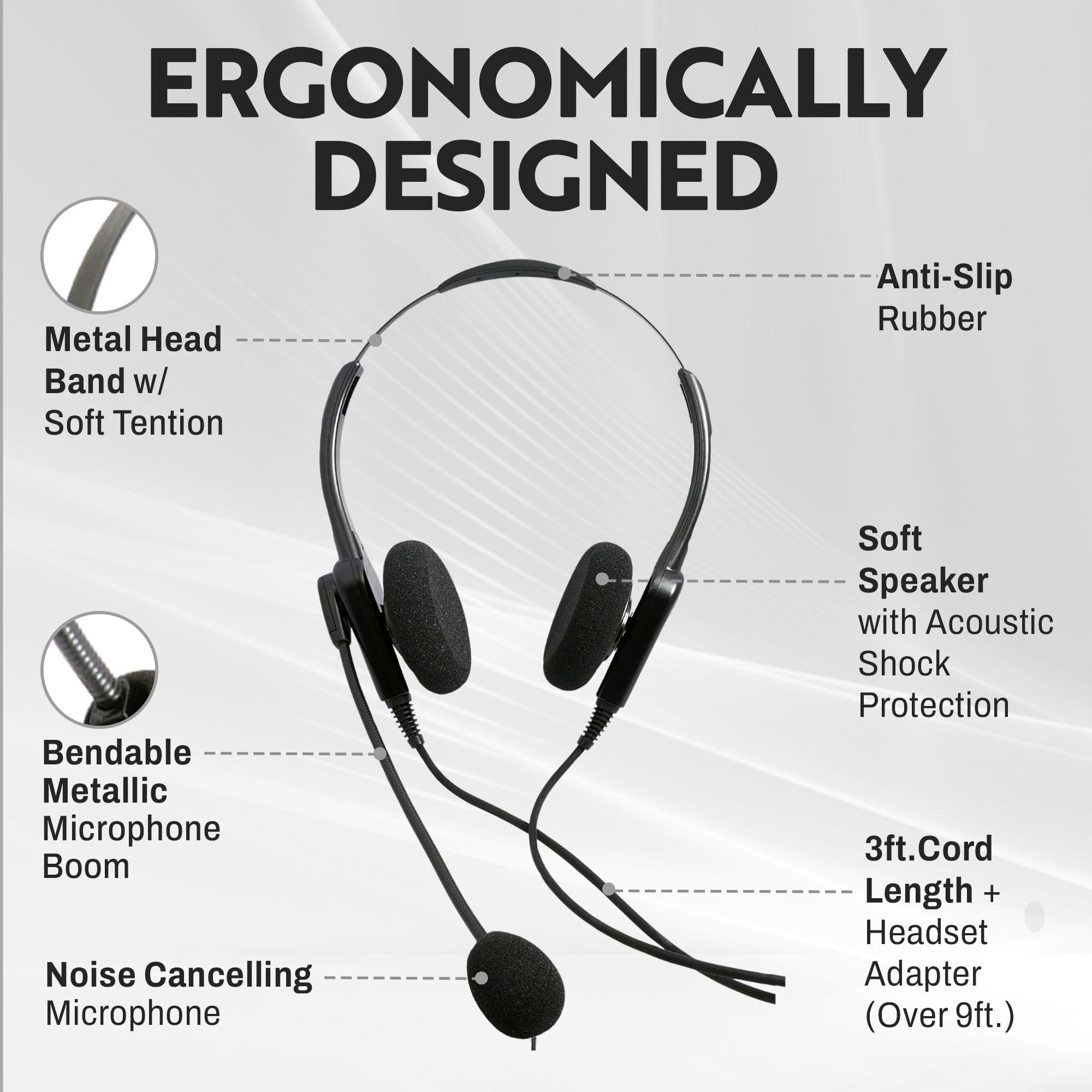 INNOTALK Smart RJ9 Headset Adapter - Universal Phone Headset Compatibility for Most Phones | Cost-Effective Monaural Headset | Perfect for Call Centers, Offices & Remote Work