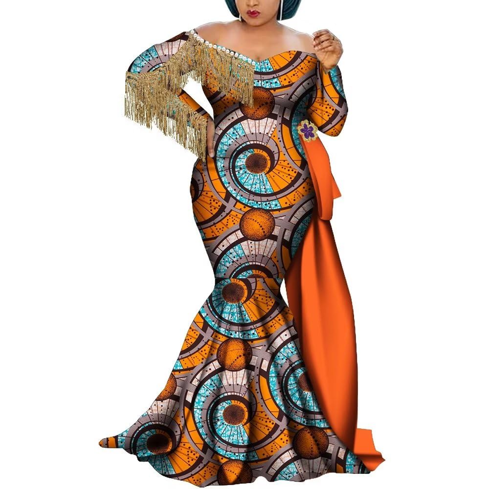 **Elegant African Dashiki Dress for Women - Plus Size Long Maxi Wedding & Evening Gown with Vibrant African Print | Perfect for Bridal, Cultural Events & Special Occasions**