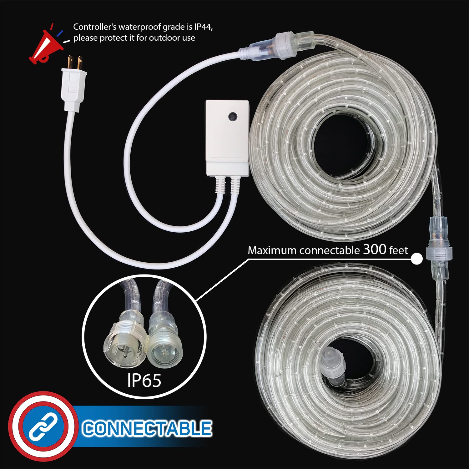 Patriotic LED Rope Lights - 50ft Red White Blue, Dimmable for 4th of July & Memorial Day Outdoor Decor