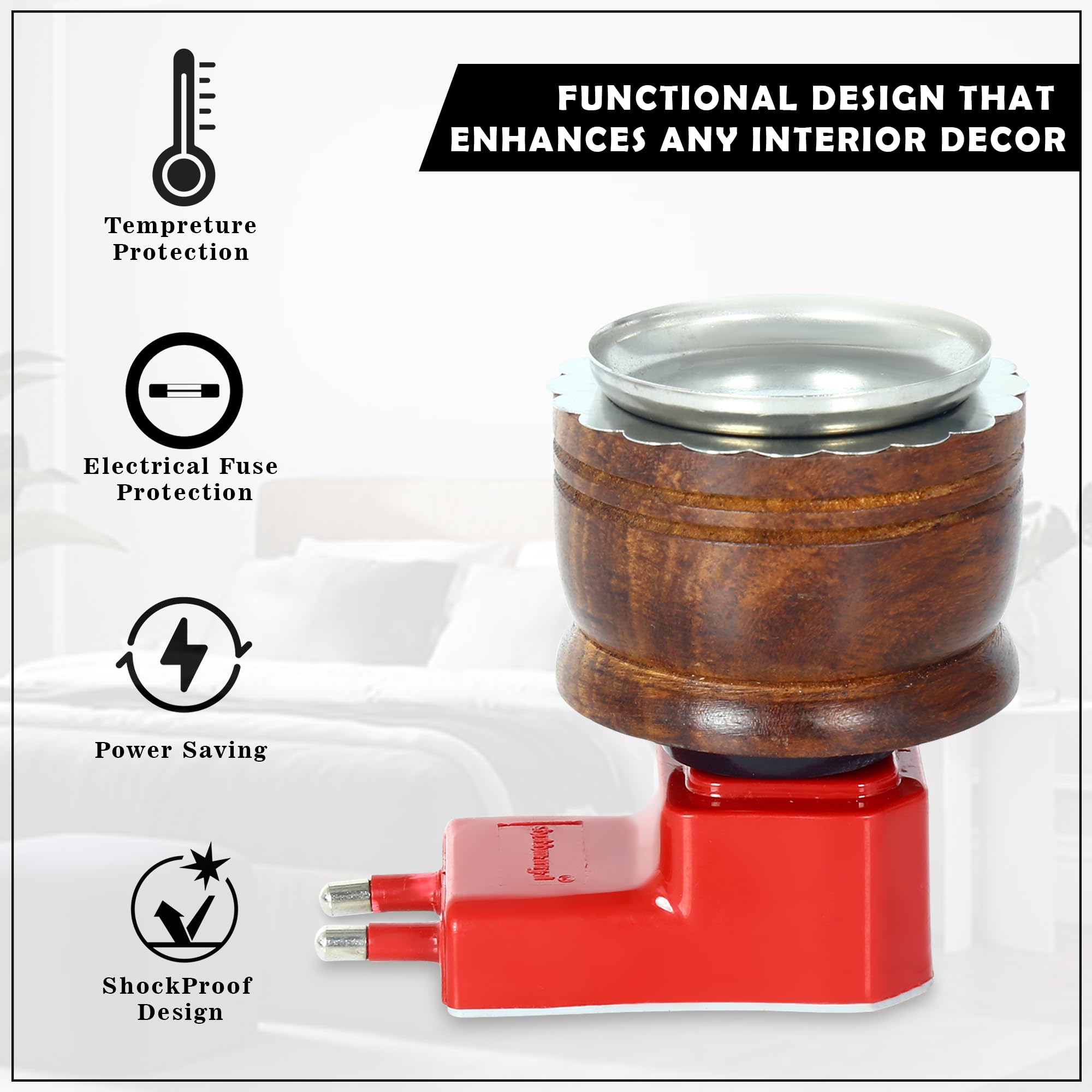 GLUN® Camphor & Aroma Essential Oil Burner - Premium Aromatherapy Diffuser with Red LED Light for Home, Yoga, Meditation & Relaxation - Pack of 1