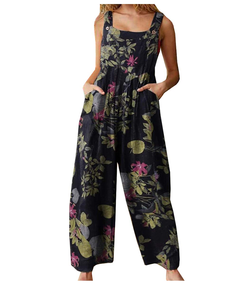 LifeShe Women's Floral Print Sleeveless Jumpsuit Romper - Backless Summer Capri Overalls for Beach, Vacation & Casual Outings