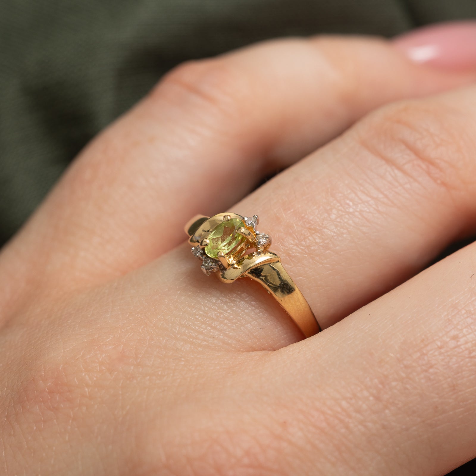Peridot & Diamond Bypass Ring - 0.20ct Peridot & 0.03ctw Diamonds - Size 6.75 - Elegant Green Gemstone Jewelry for Women - Perfect for Engagement, Anniversary & Special Occasions