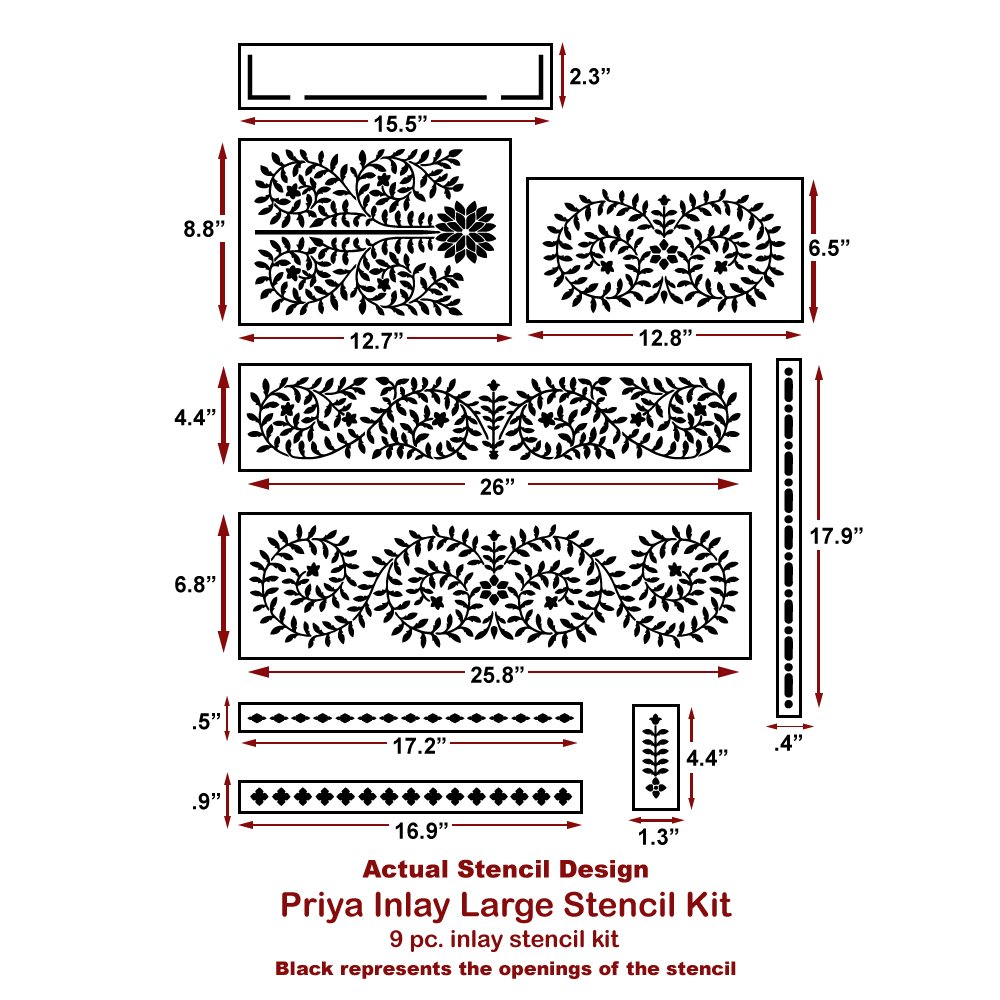 Priya Bone Inlay Stencil Kit - Large DIY Furniture Stencils for Wood, Mirror & Table Makeover - Perfect for Home Decor, Wall Art & Craft Projects