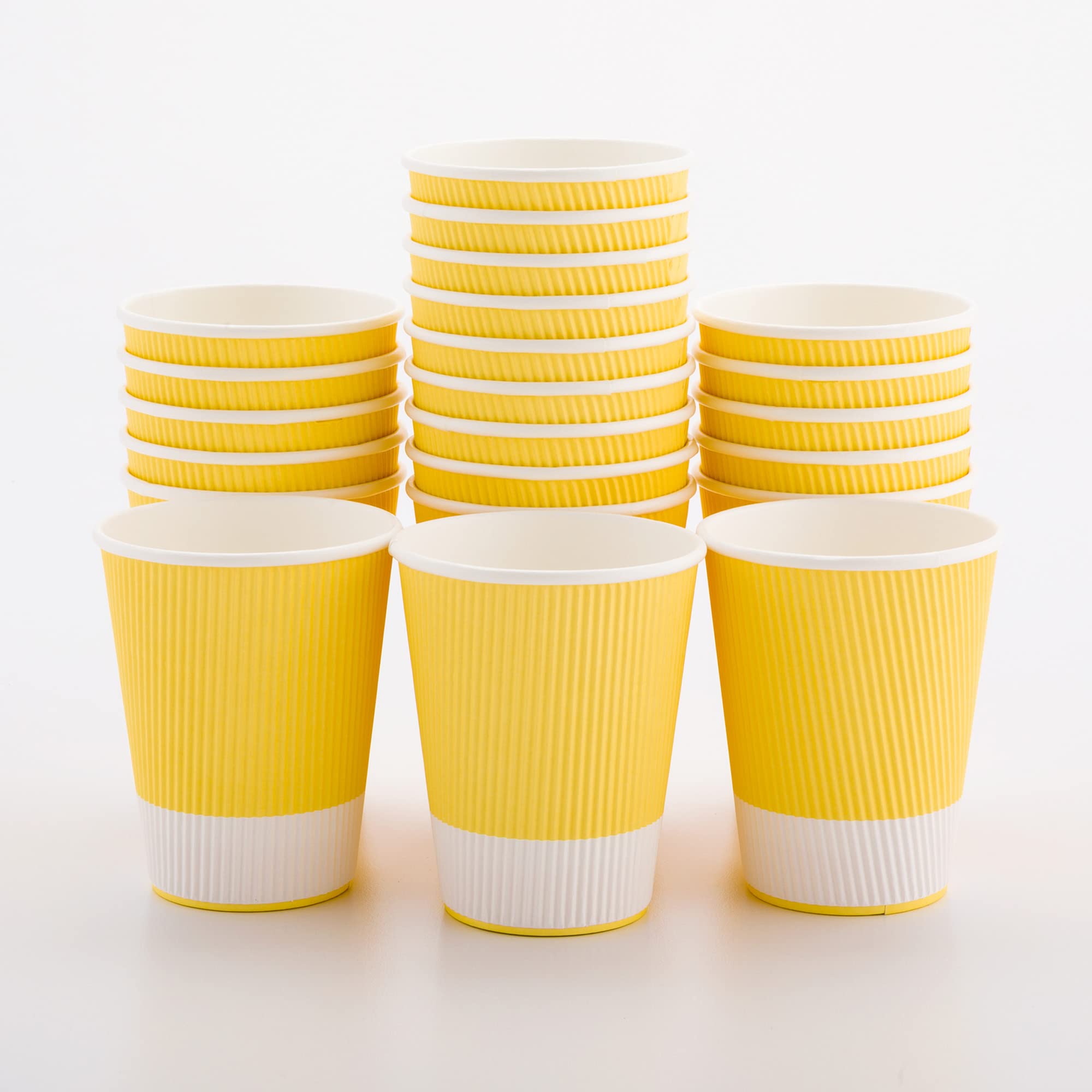 12oz Disposable Paper Coffee Cups - 25 Pack Leakproof Ripple Wall Hot Cups, Eco-Friendly Recyclable Light Yellow Insulated Paper Cups for Coffee, Tea, Hot Beverages - Perfect for Restaurants, Cafes, Offices & Home Use (Lids Sold Separately)