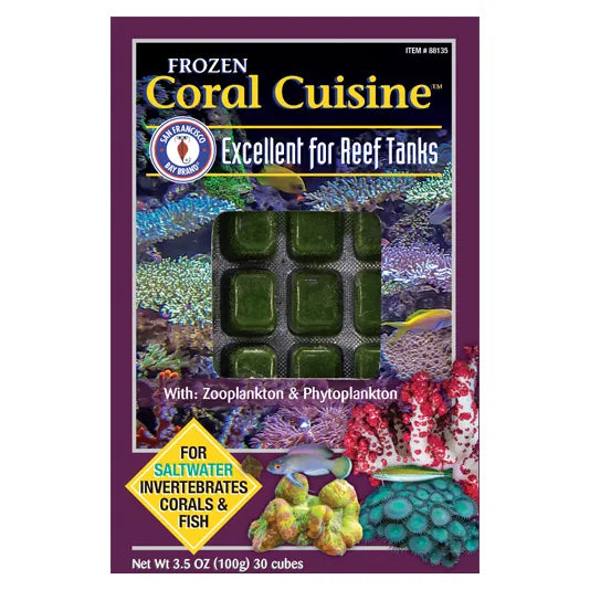 San Francisco Bay Brand Frozen Coral Cuisine 3.5oz Cubes - Premium Reef Fish Food for Saltwater Aquariums, Ideal for Marine Fish, Corals & Invertebrates
