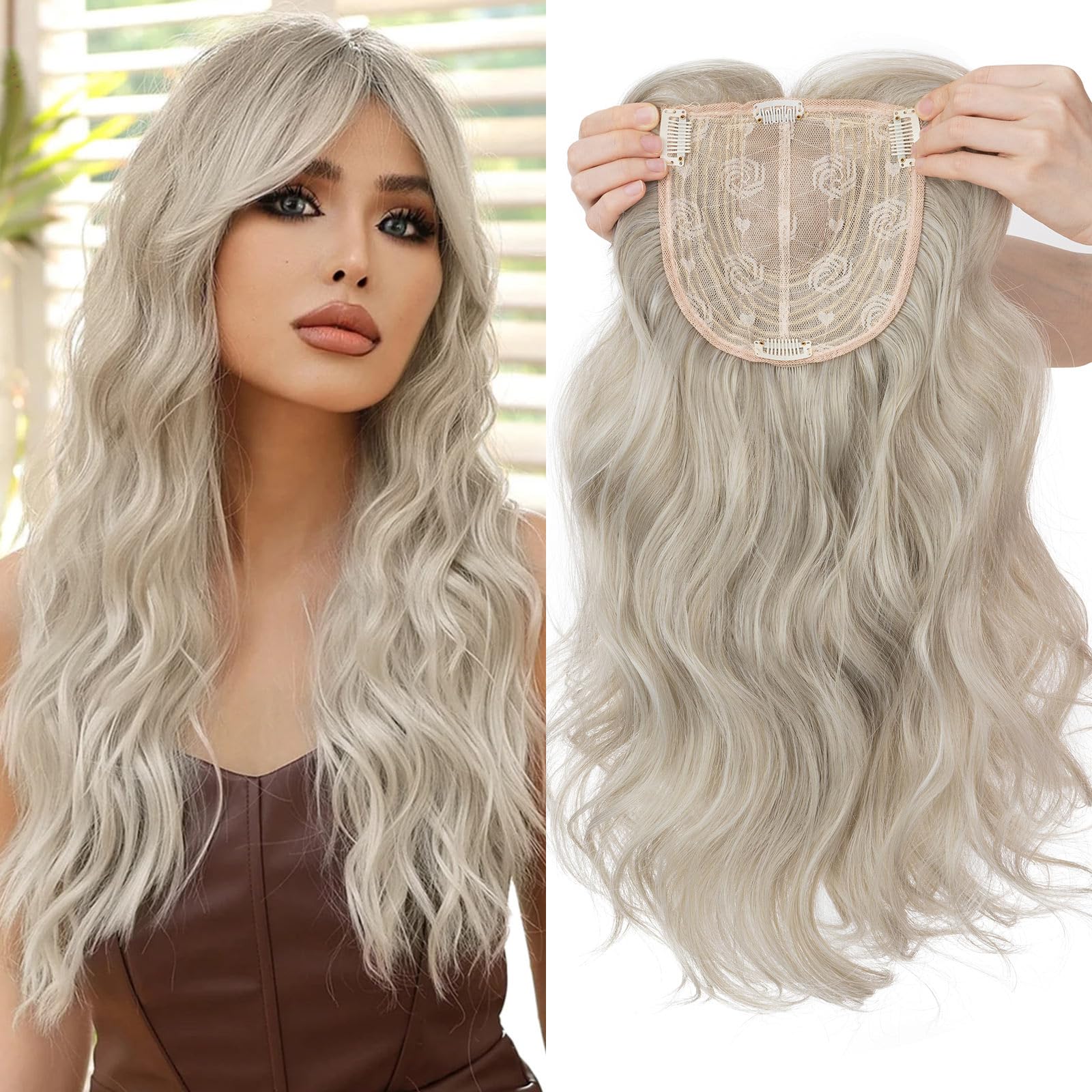 18 Inch Synthetic Hair Topper with Bangs - Natural Looking Hairpiece for Thinning Hair - Perfect for Daily Wear, Cosplay & Special Occasions